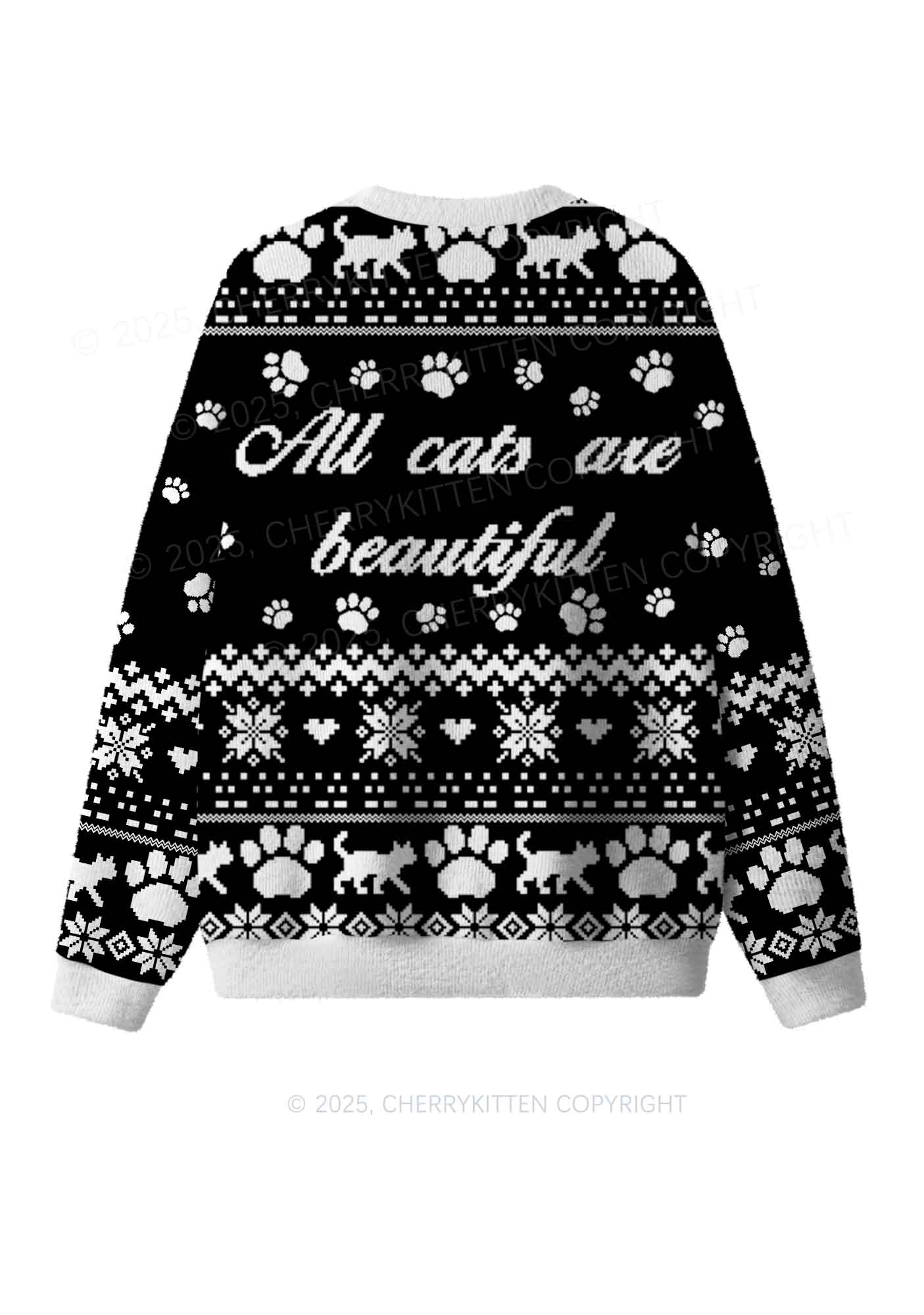Black ACAB Cats Y2K Christmas Knit Sweatshirt Cherrykitten - Image 3