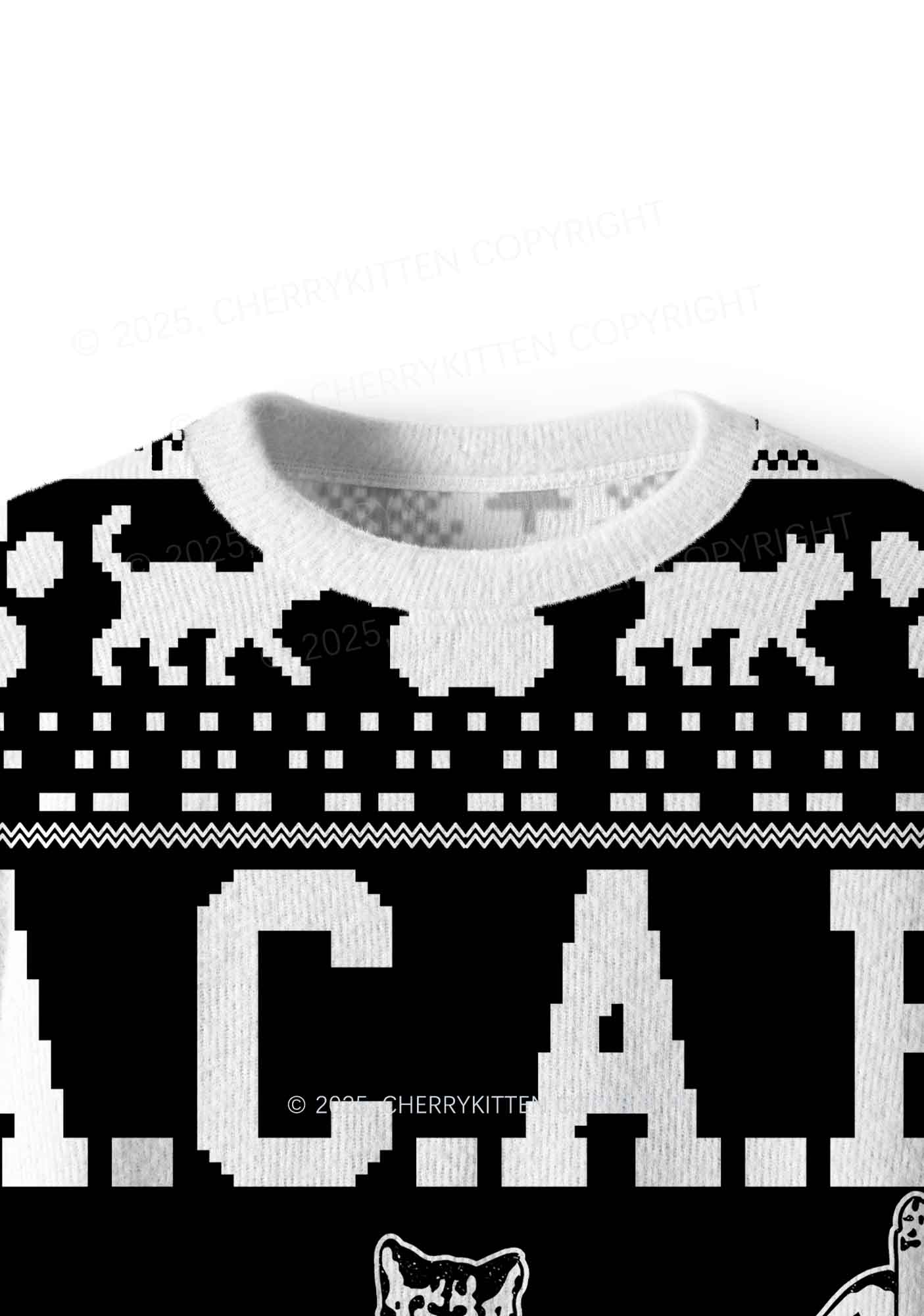 Black ACAB Cats Y2K Christmas Knit Sweatshirt Cherrykitten - Image 4