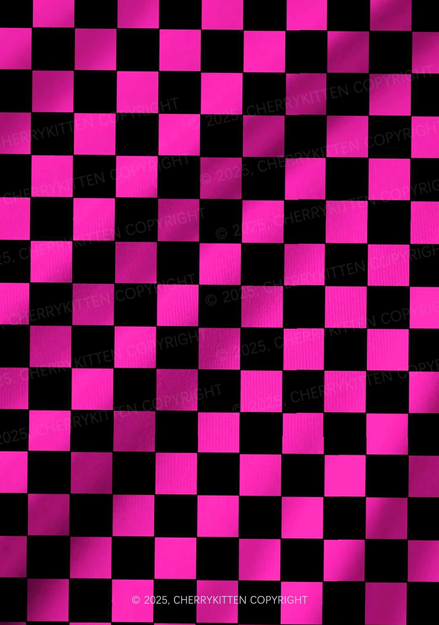 Black And Pink Check Valentine's Day Y2K Print Long Sleeve Pajama Set Cherrykitten - Image 3