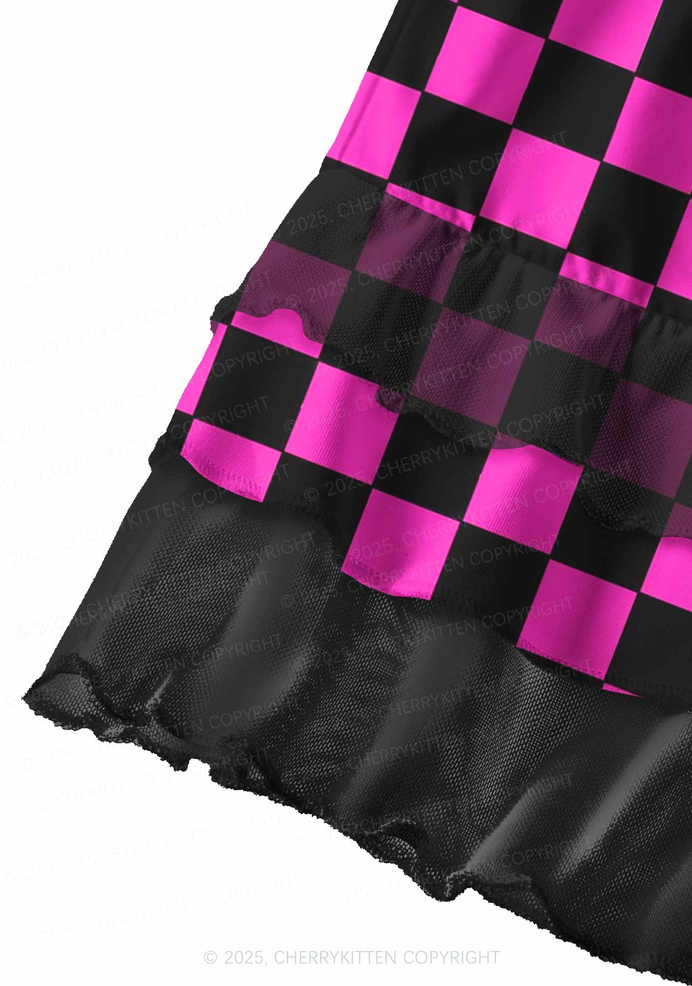 Black And Pink Check Valentine's Day Y2K Print Mini Layered Skirt Cherrykitten - Image 2
