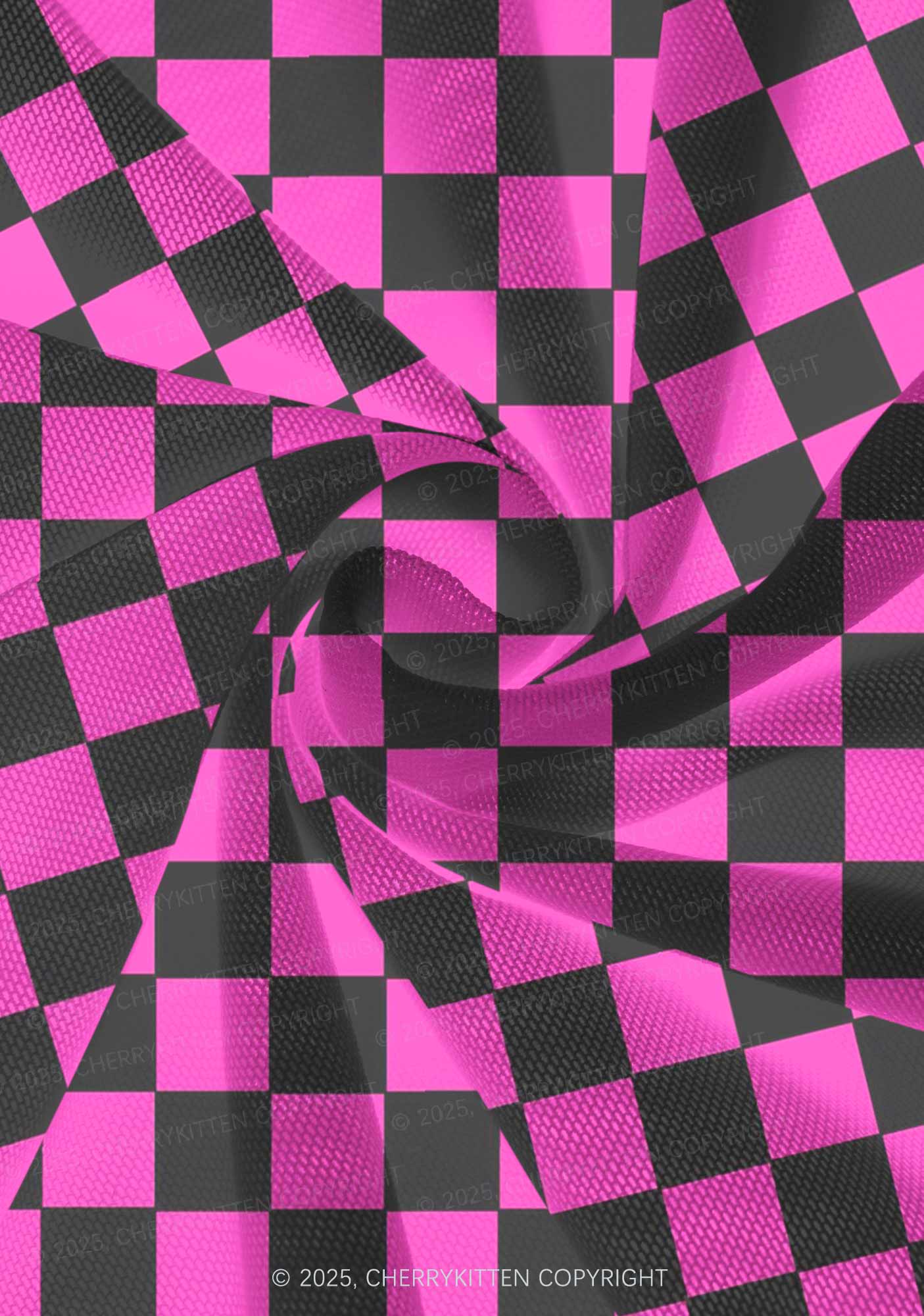 Black And Pink Check Valentine's Day Y2K Print Mini Layered Skirt Cherrykitten - Image 3