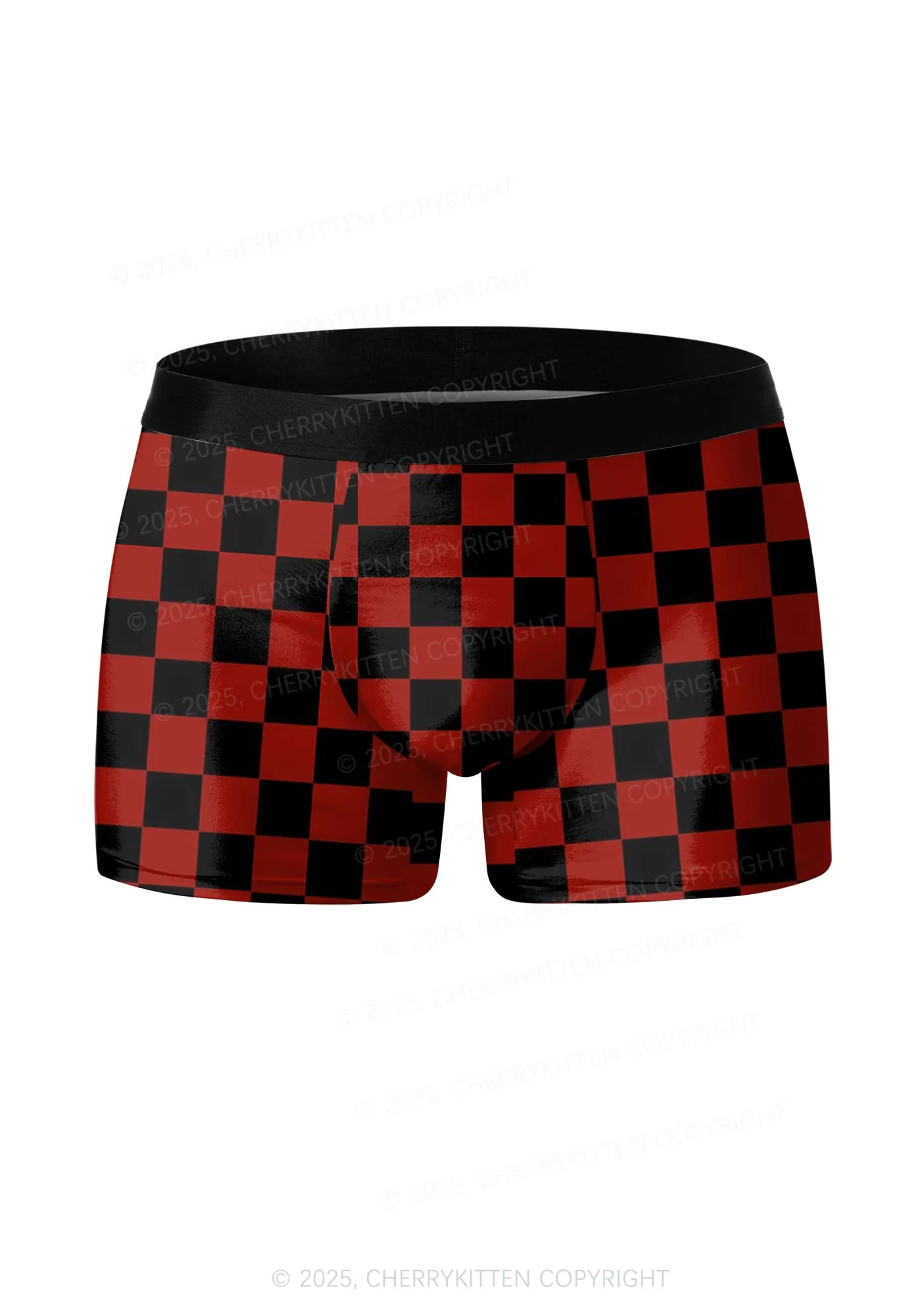 Black And Red Check Valentine's Day Y2K Print Couples Boxer Thong Set Cherrykitten - Image 4