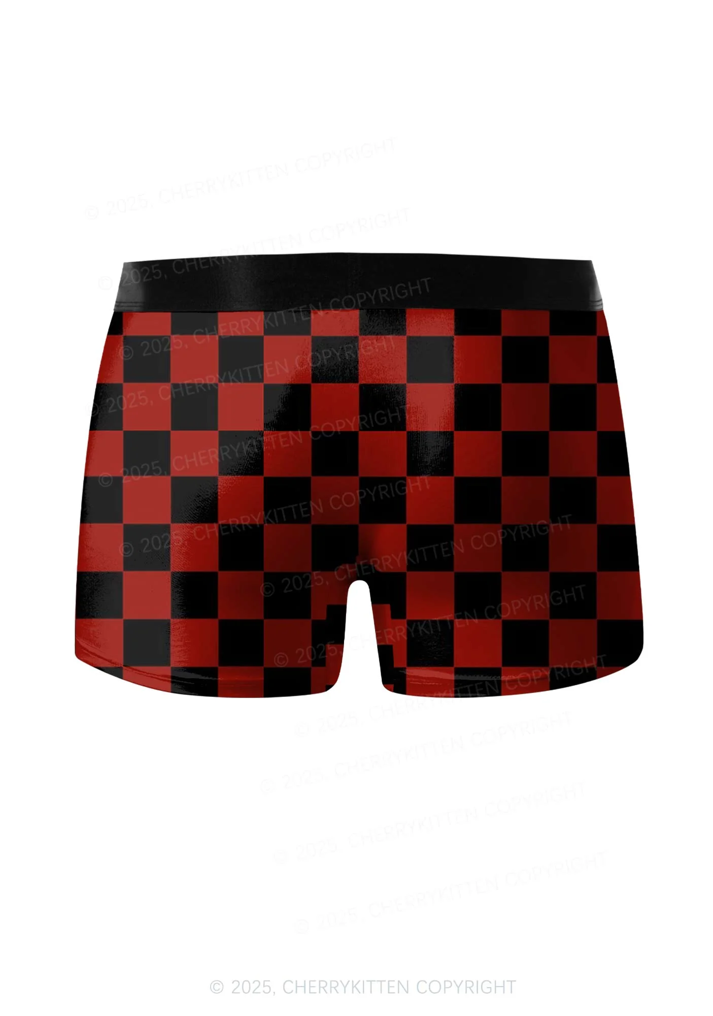 Black And Red Check Valentine's Day Y2K Print Couples Boxer Thong Set Cherrykitten - Image 5