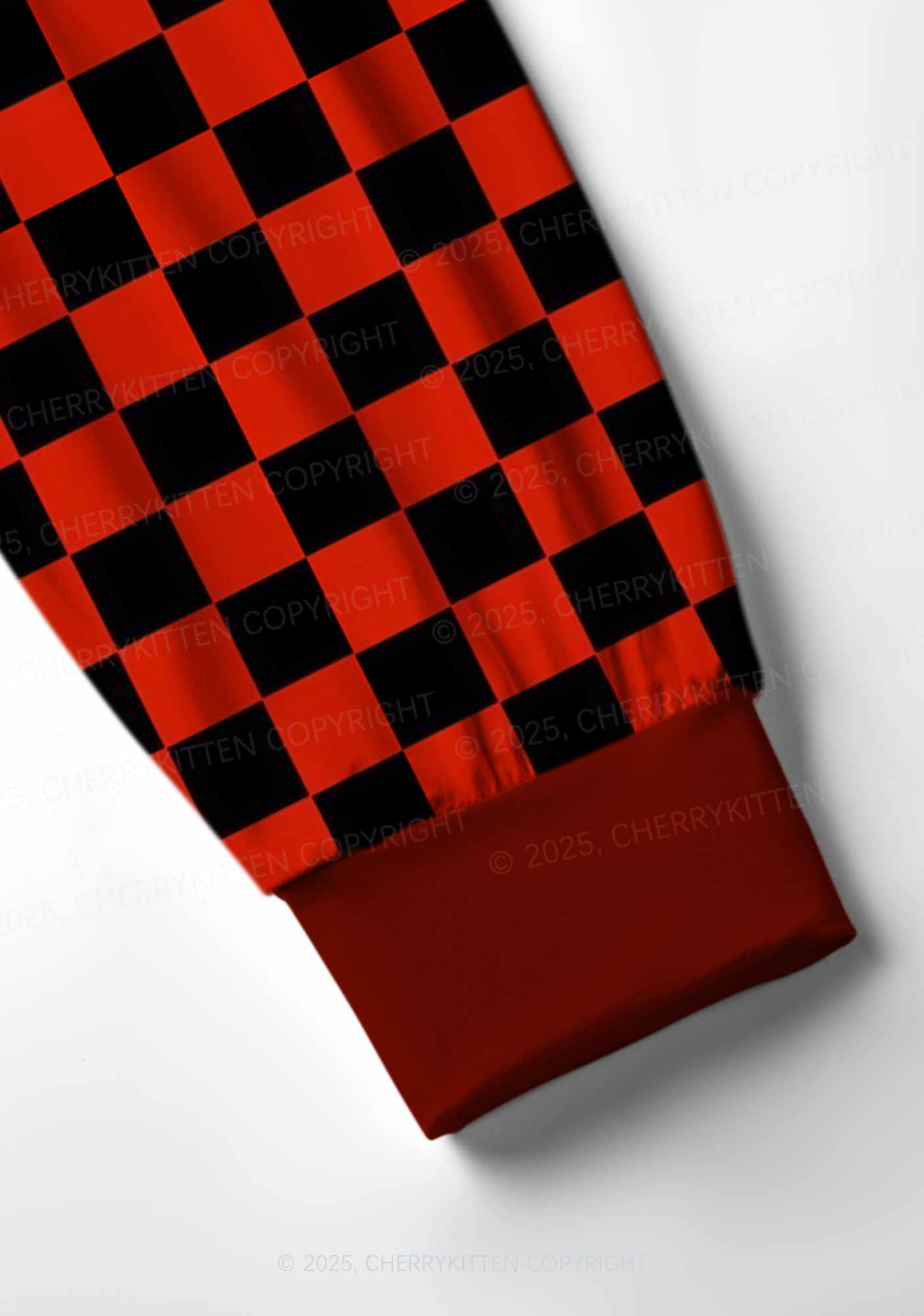Black And Red Check Valentine's Day Y2K Print Long Sleeve Pajama Set Cherrykitten - Image 4