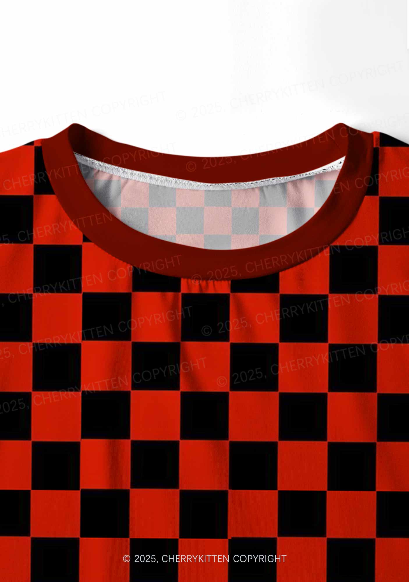 Black And Red Check Valentine's Day Y2K Print Long Sleeve Pajama Set Cherrykitten - Image 5
