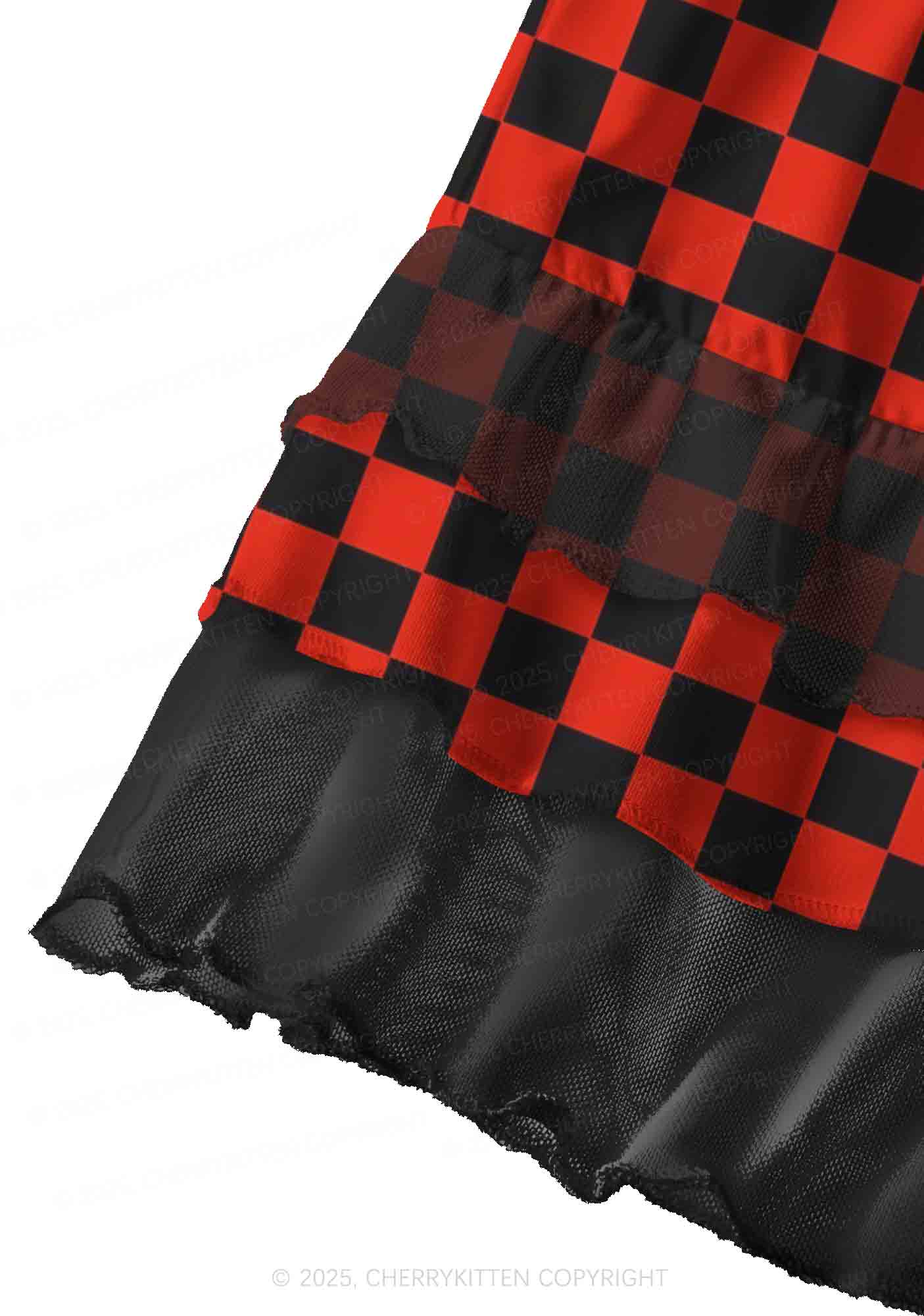 Black And Red Check Valentine's Day Y2K Print Mini Layered Skirt Cherrykitten - Image 2