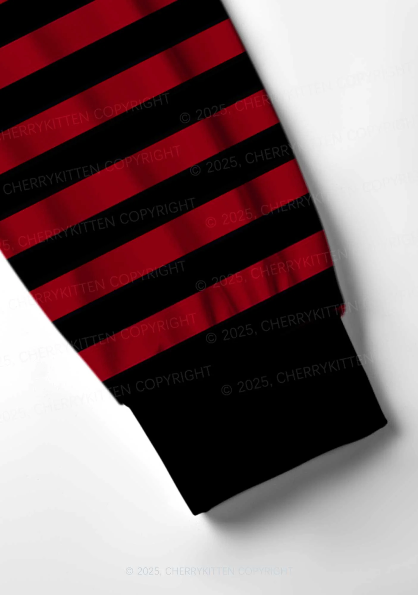 Black And Red Stripe Valentine's Day Y2K Print Long Sleeve Pajama Set Cherrykitten - Image 4