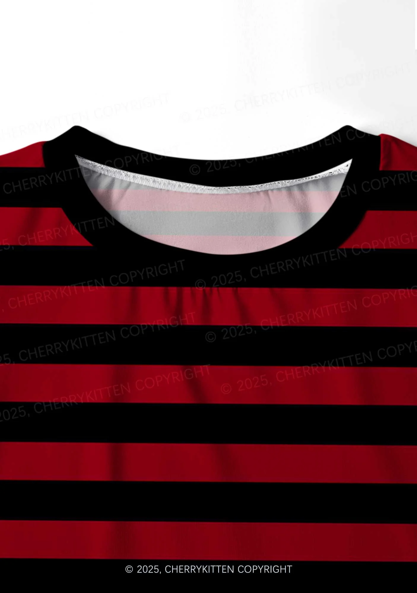 Black And Red Stripe Valentine's Day Y2K Print Long Sleeve Pajama Set Cherrykitten - Image 5
