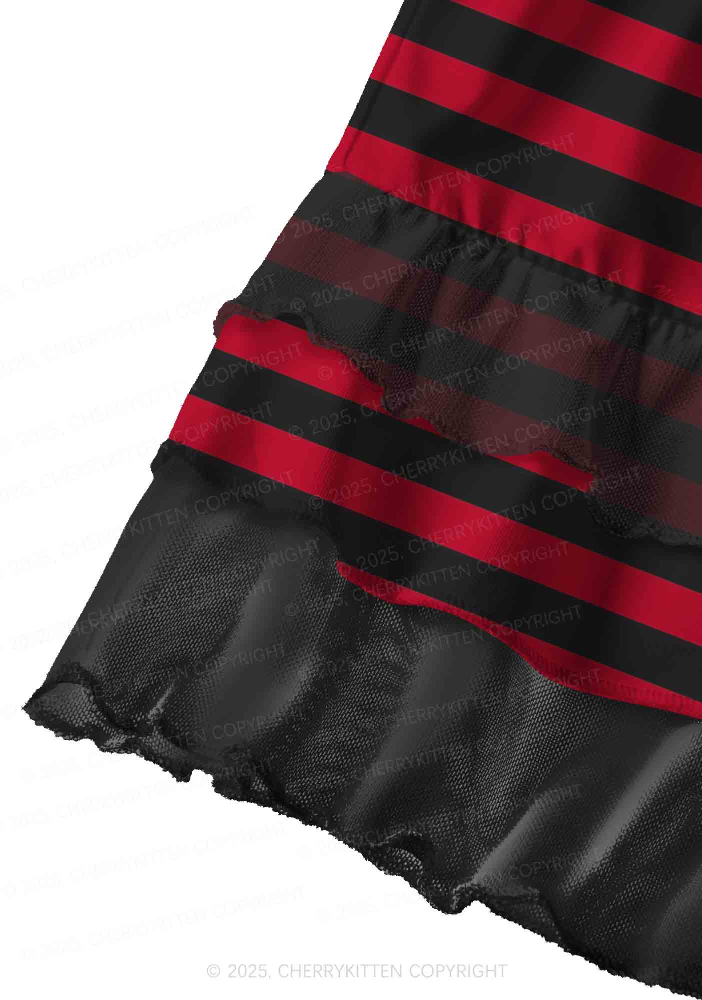 Black And Red Stripe Valentine's Day Y2K Print Mini Layered Skirt Cherrykitten - Image 2