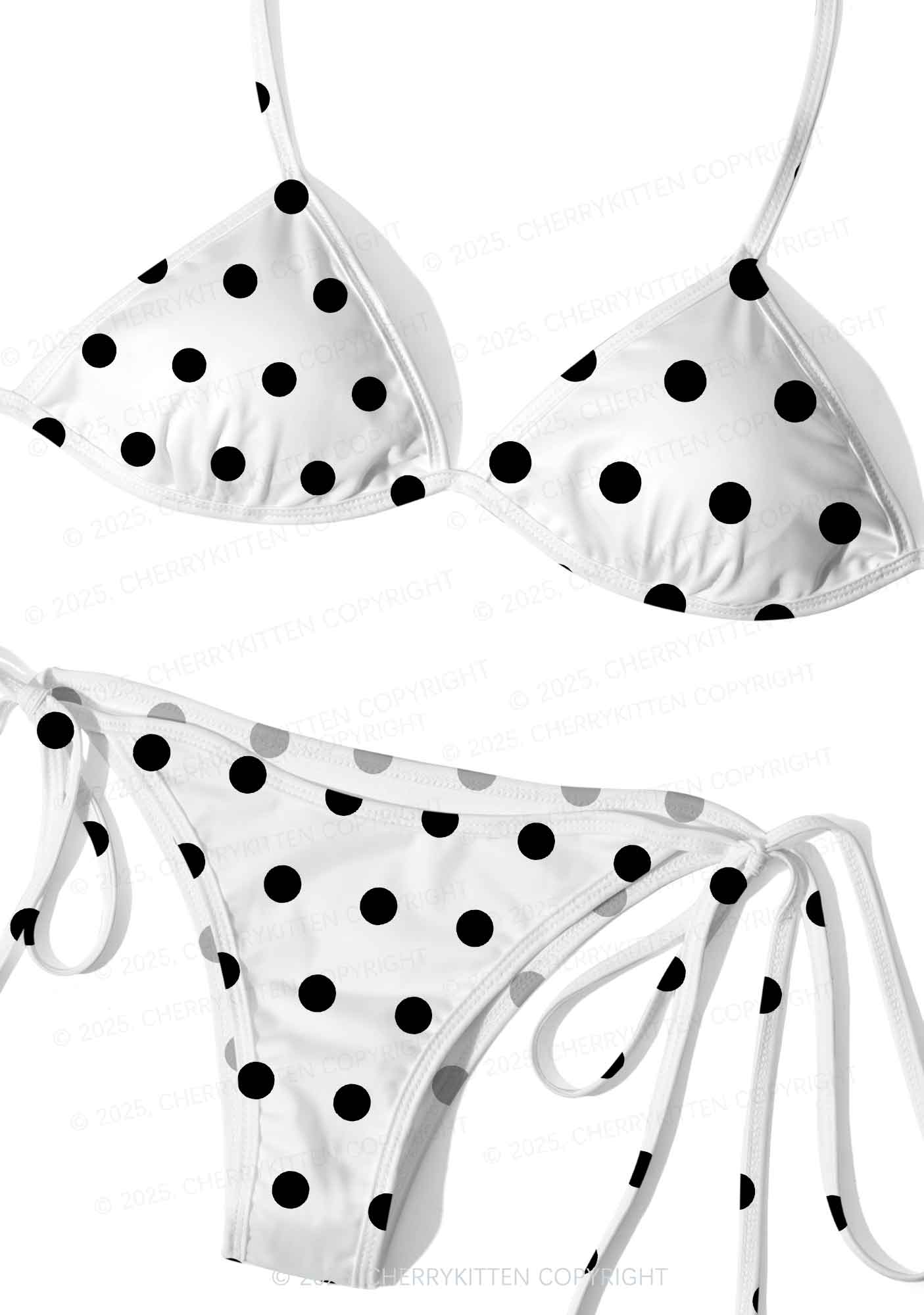 Black And White Big Dots Y2K Print Bikini Set Cherrykitten - Image 3