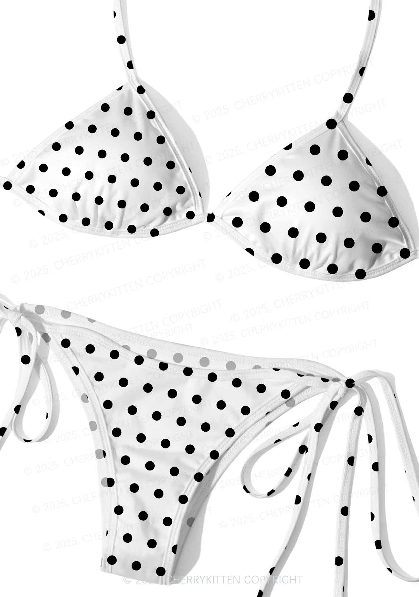 Black And White Dots Y2K Print Bikini Set Cherrykitten - Image 3