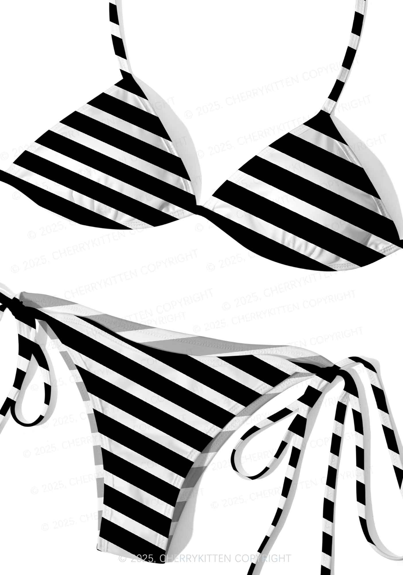 Black And White Stripes Y2K Print Bikini Set Cherrykitten - Image 3