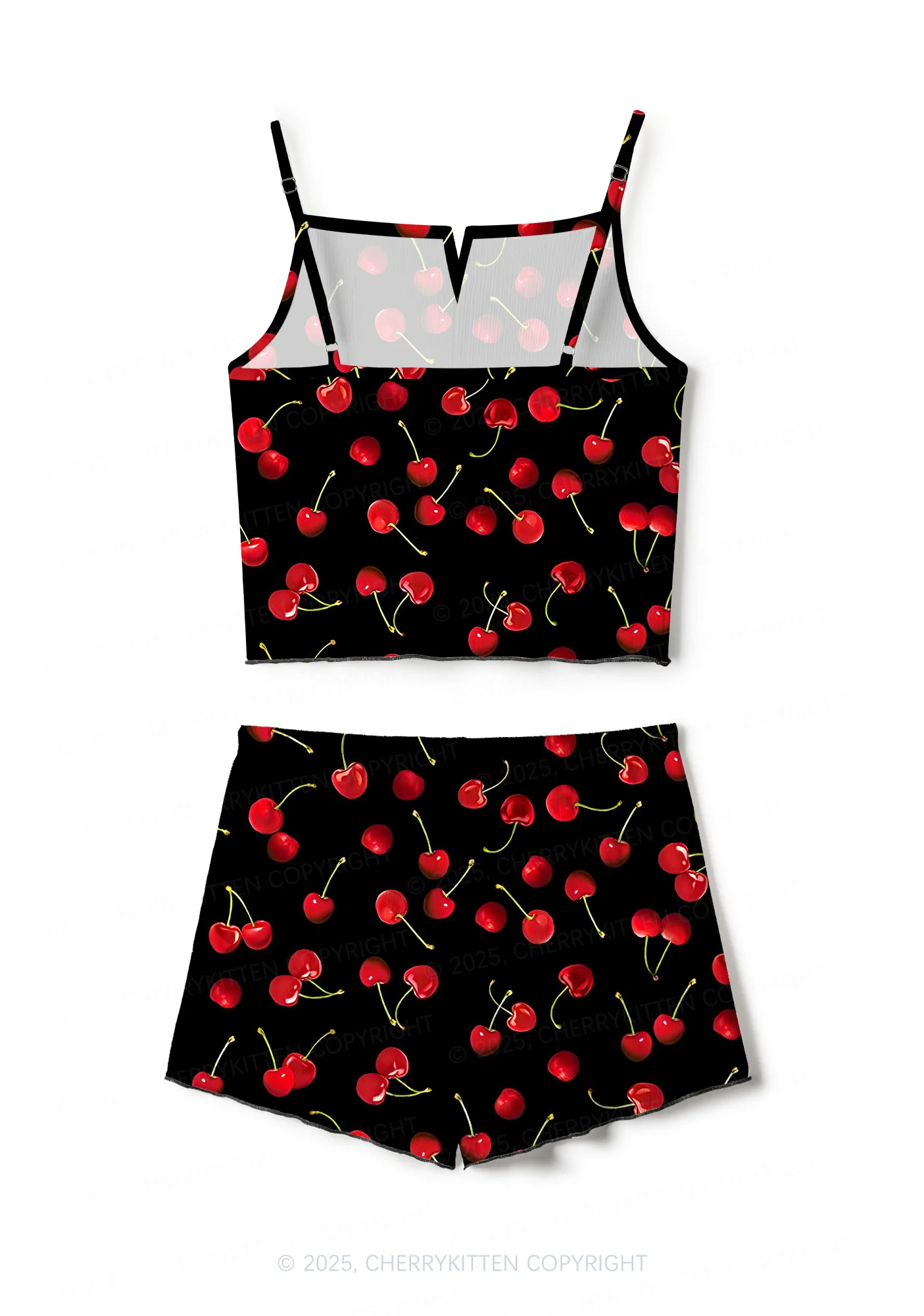 Black Cherry Valentine's Day Y2K Print Cami Shorts Pajama Set Cherrykitten - Image 3