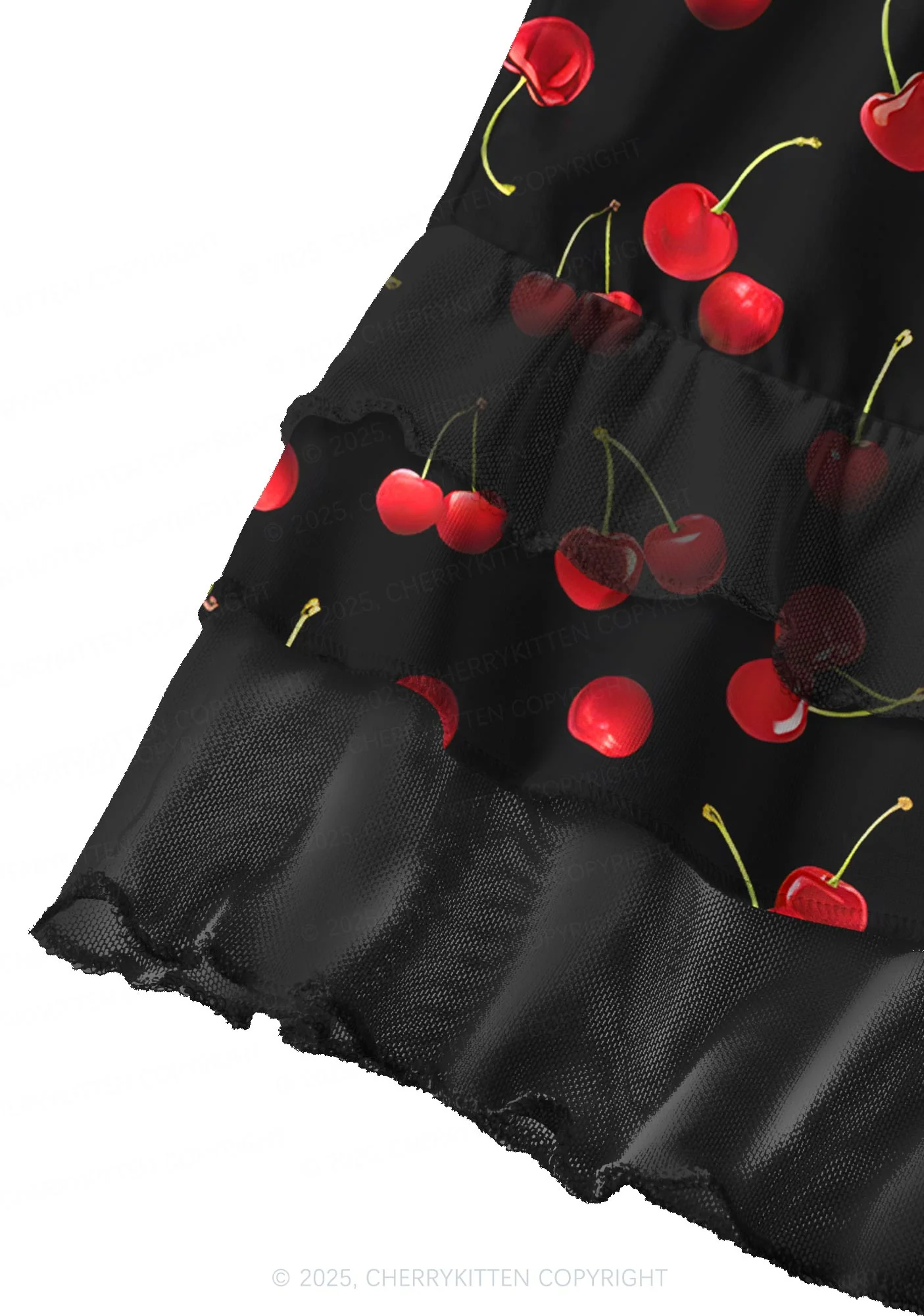 Black Cherry Valentine's Day Y2K Print Mini Layered Skirt Cherrykitten - Image 3