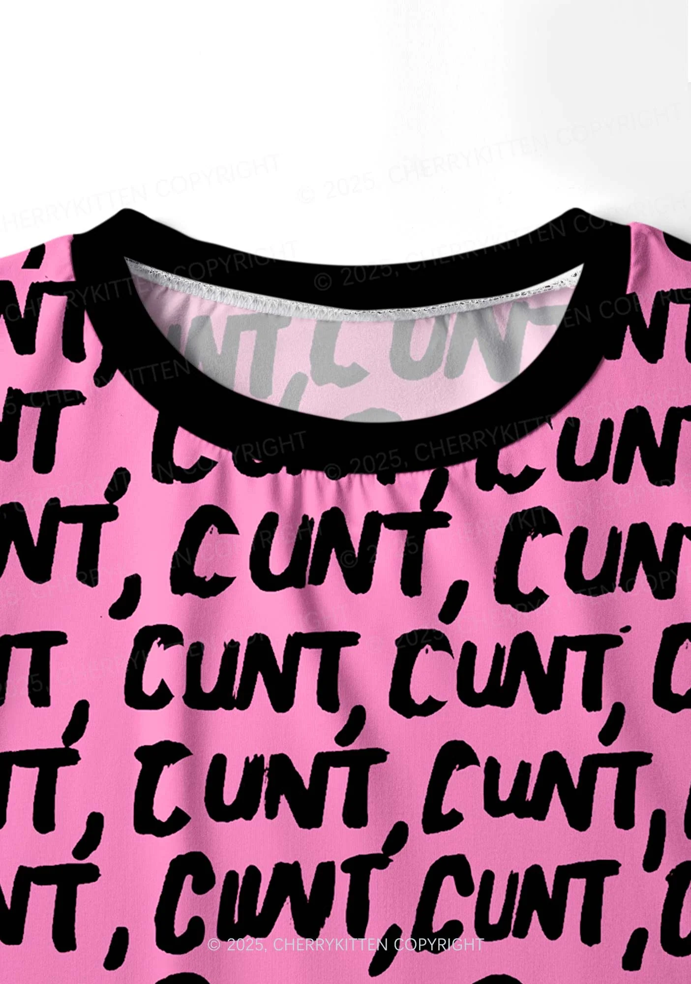 Black Cxxt On Pink Valentine's Day Y2K Print Long Sleeve Pajama Set Cherrykitten - Image 4