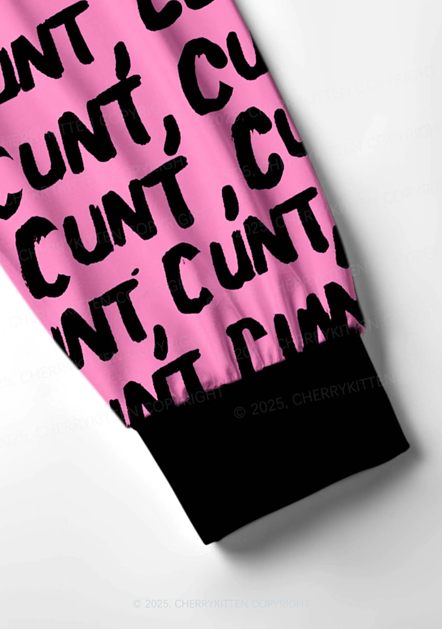 Black Cxxt On Pink Valentine's Day Y2K Print Long Sleeve Pajama Set Cherrykitten - Image 5