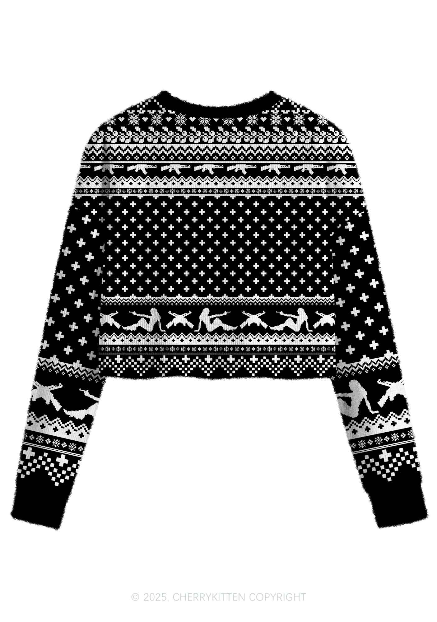 Black Cxxt Y2K Christmas Crop Knit Sweatshirt Cherrykitten - Image 2