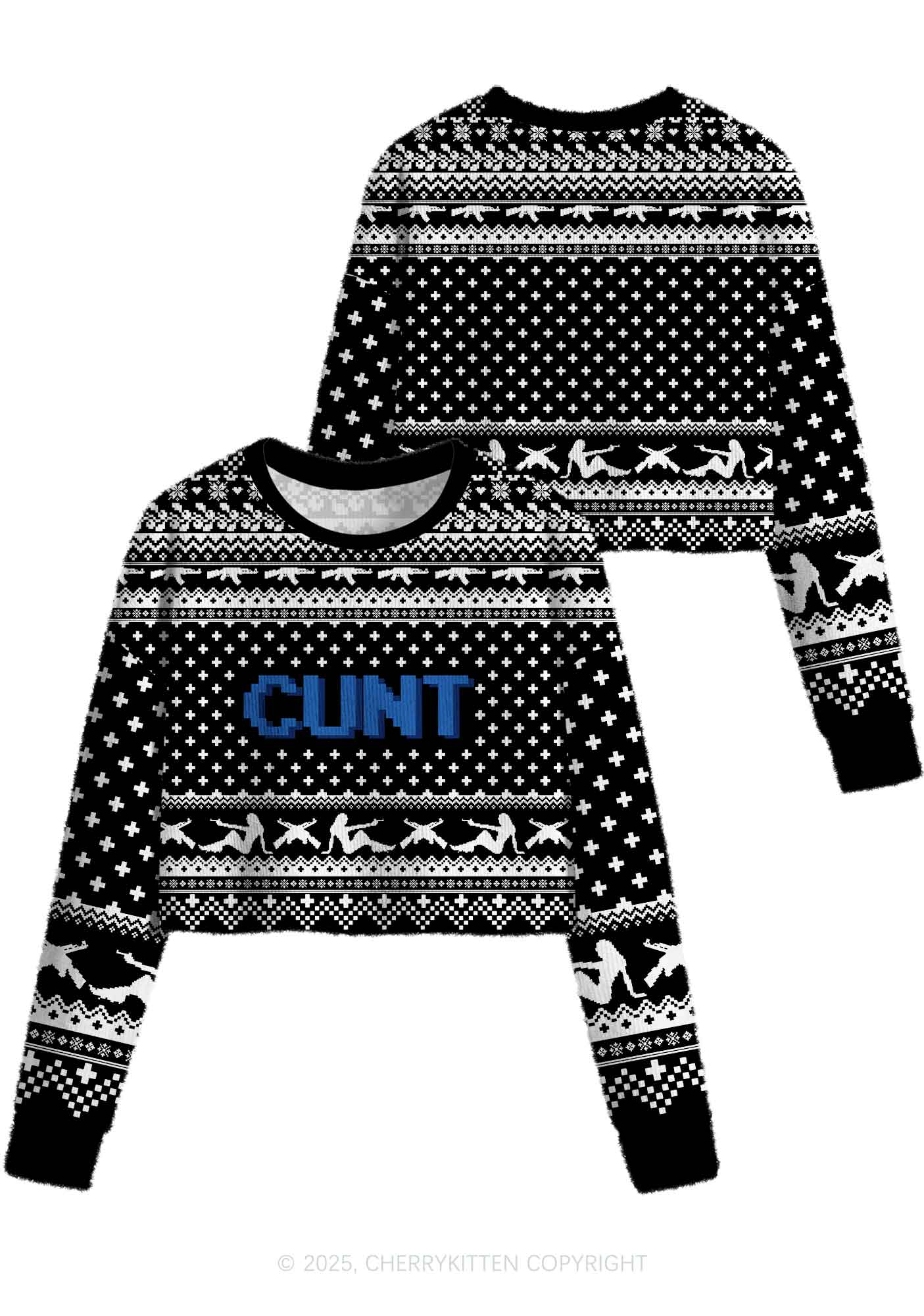 Black Cxxt Y2K Christmas Crop Knit Sweatshirt Cherrykitten - Image 3