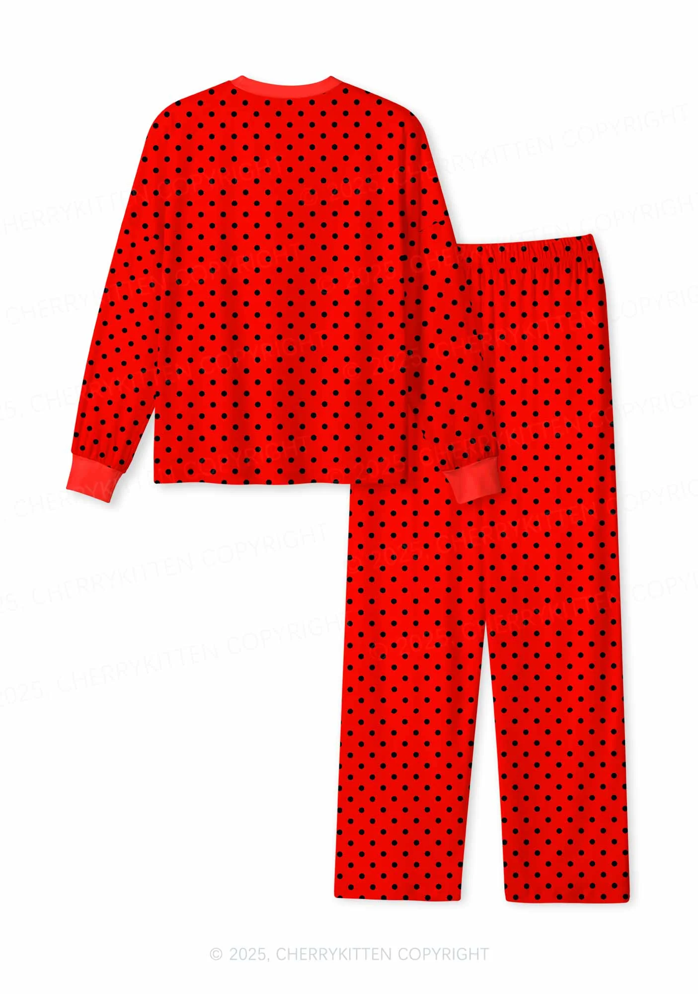Black Dots On Red Valentine's Day Y2K Print Long Sleeve Pajama Set Cherrykitten - Image 2