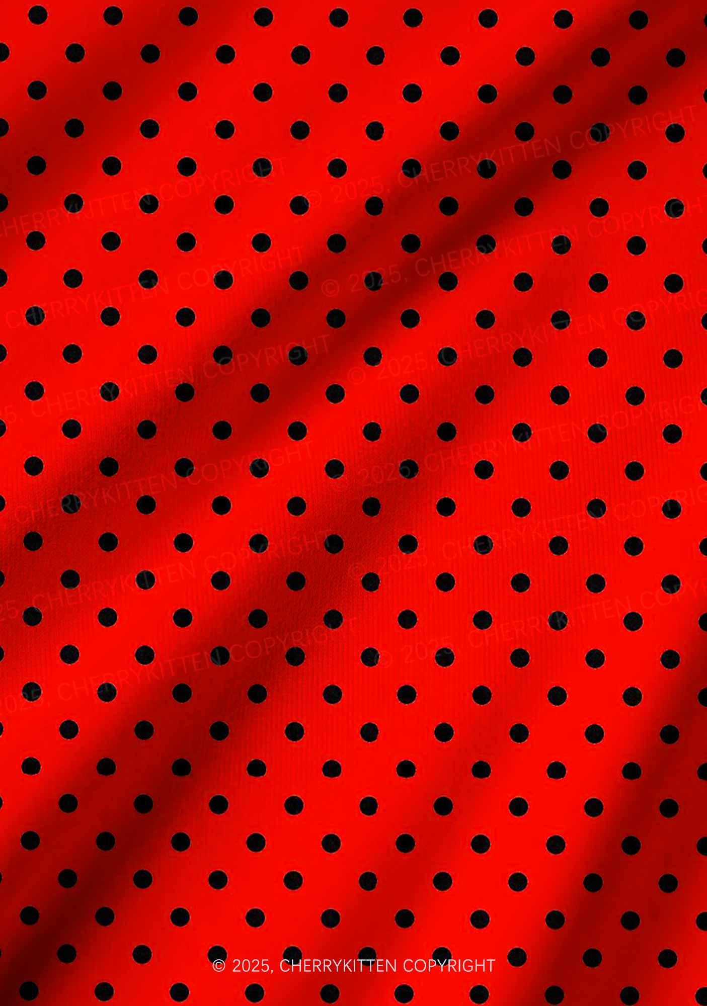 Black Dots On Red Valentine's Day Y2K Print Long Sleeve Pajama Set Cherrykitten - Image 3