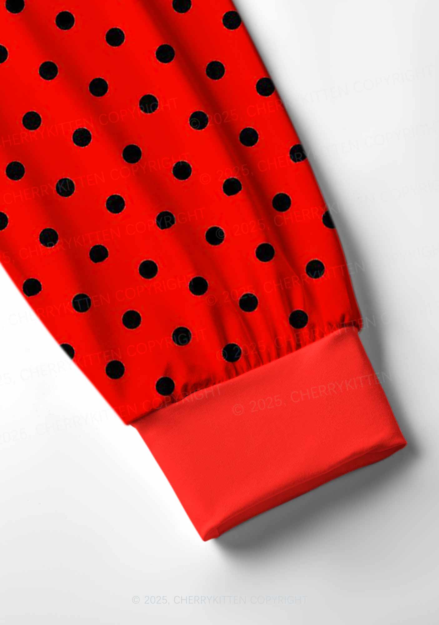Black Dots On Red Valentine's Day Y2K Print Long Sleeve Pajama Set Cherrykitten - Image 4