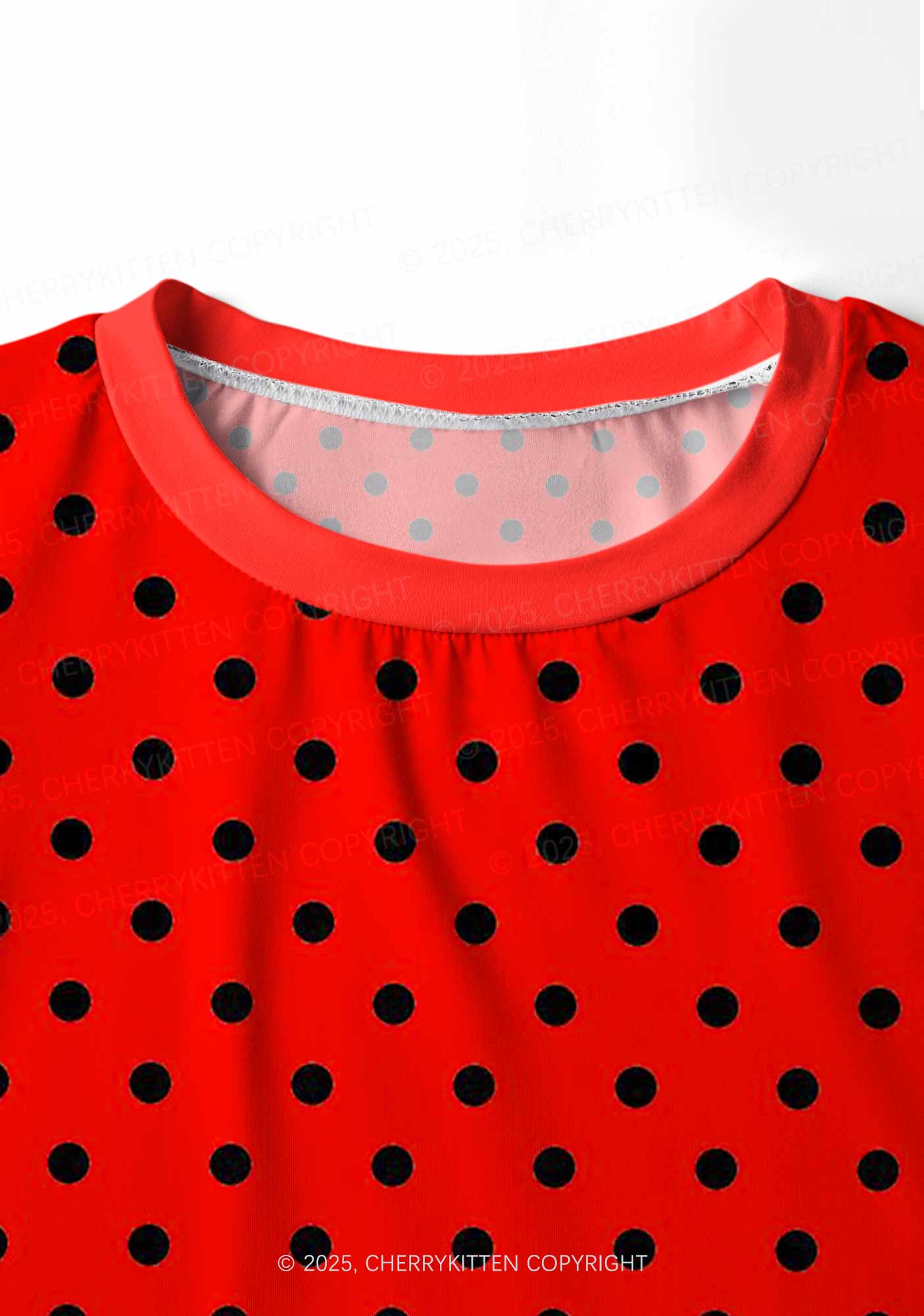 Black Dots On Red Valentine's Day Y2K Print Long Sleeve Pajama Set Cherrykitten - Image 5