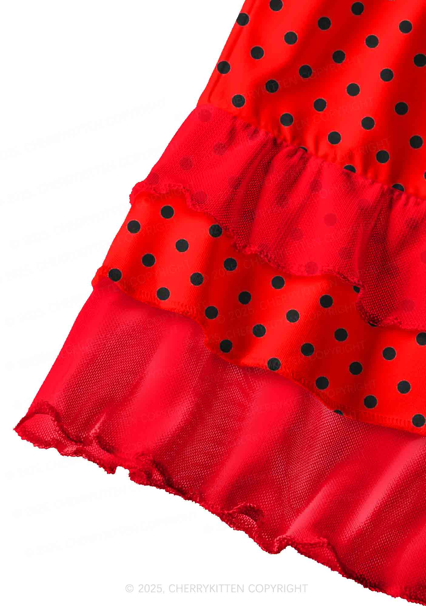 Black Dots On Red Valentine's Day Y2K Print Mini Layered Skirt Cherrykitten - Image 2