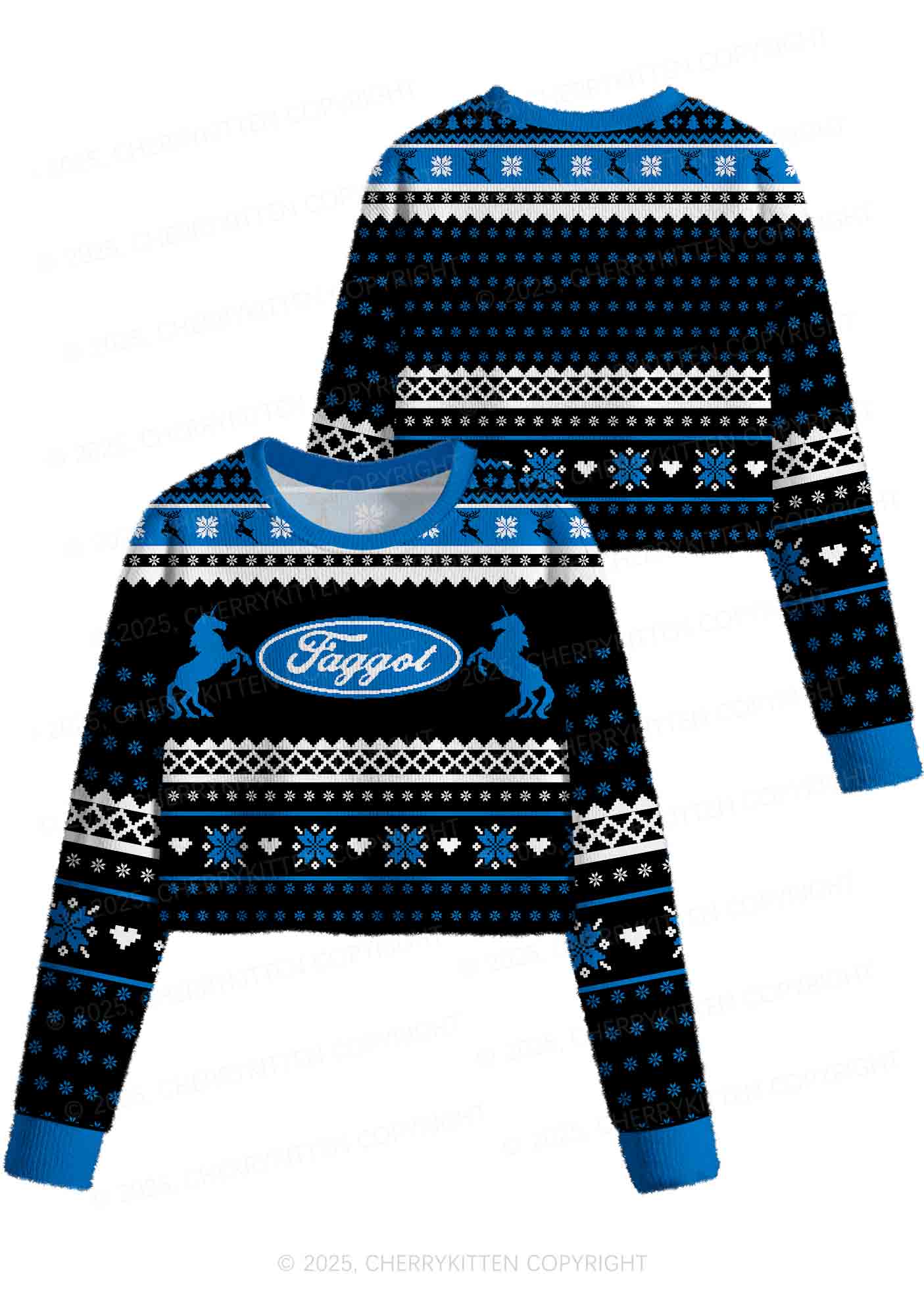 Black Faggot Pride Y2K Christmas Crop Knit Sweatshirt Cherrykitten - Image 3