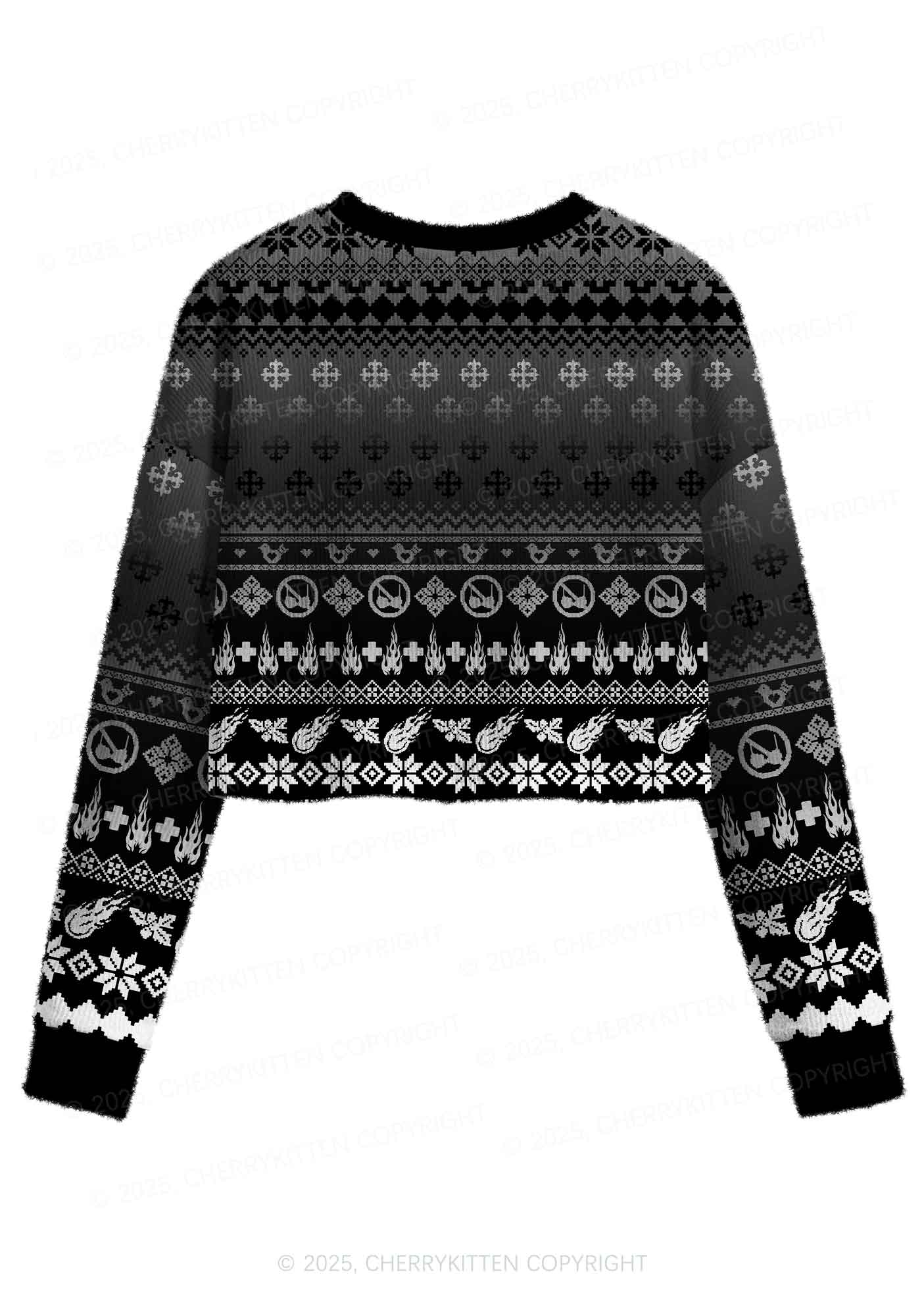 Black Freak Y2K Christmas Crop Knit Sweatshirt Cherrykitten - Image 2