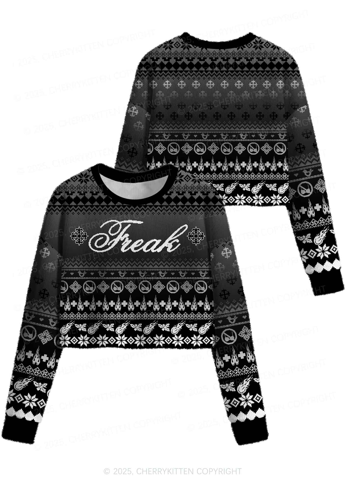 Black Freak Y2K Christmas Crop Knit Sweatshirt Cherrykitten - Image 3