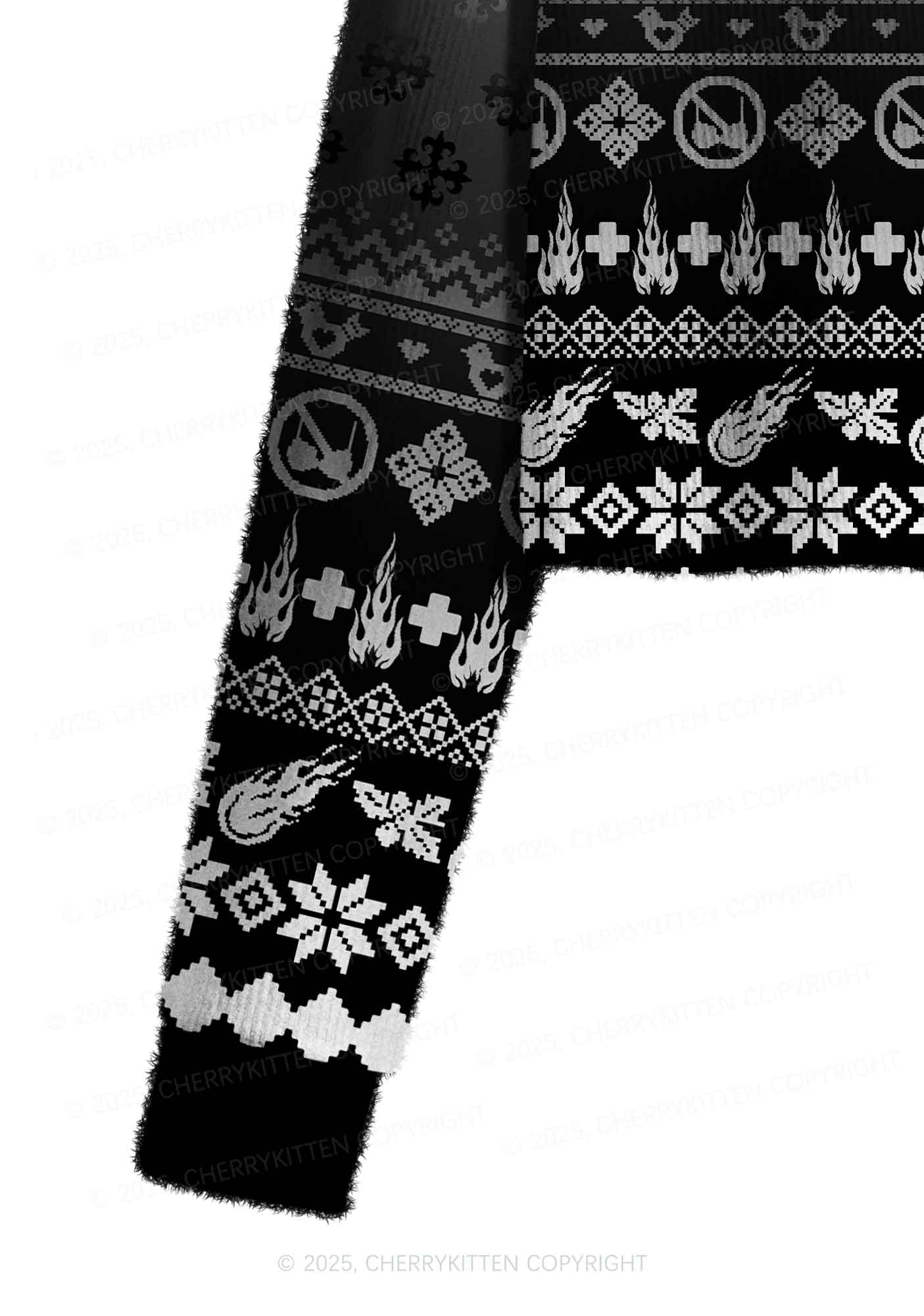 Black Freak Y2K Christmas Crop Knit Sweatshirt Cherrykitten - Image 5