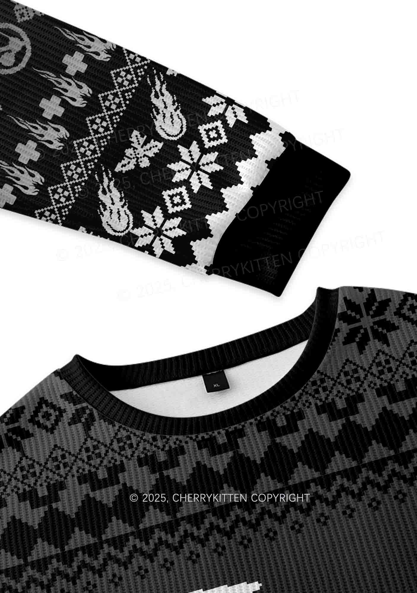 Black Freak Y2K Christmas Knit Sweatshirt Cherrykitten - Image 3