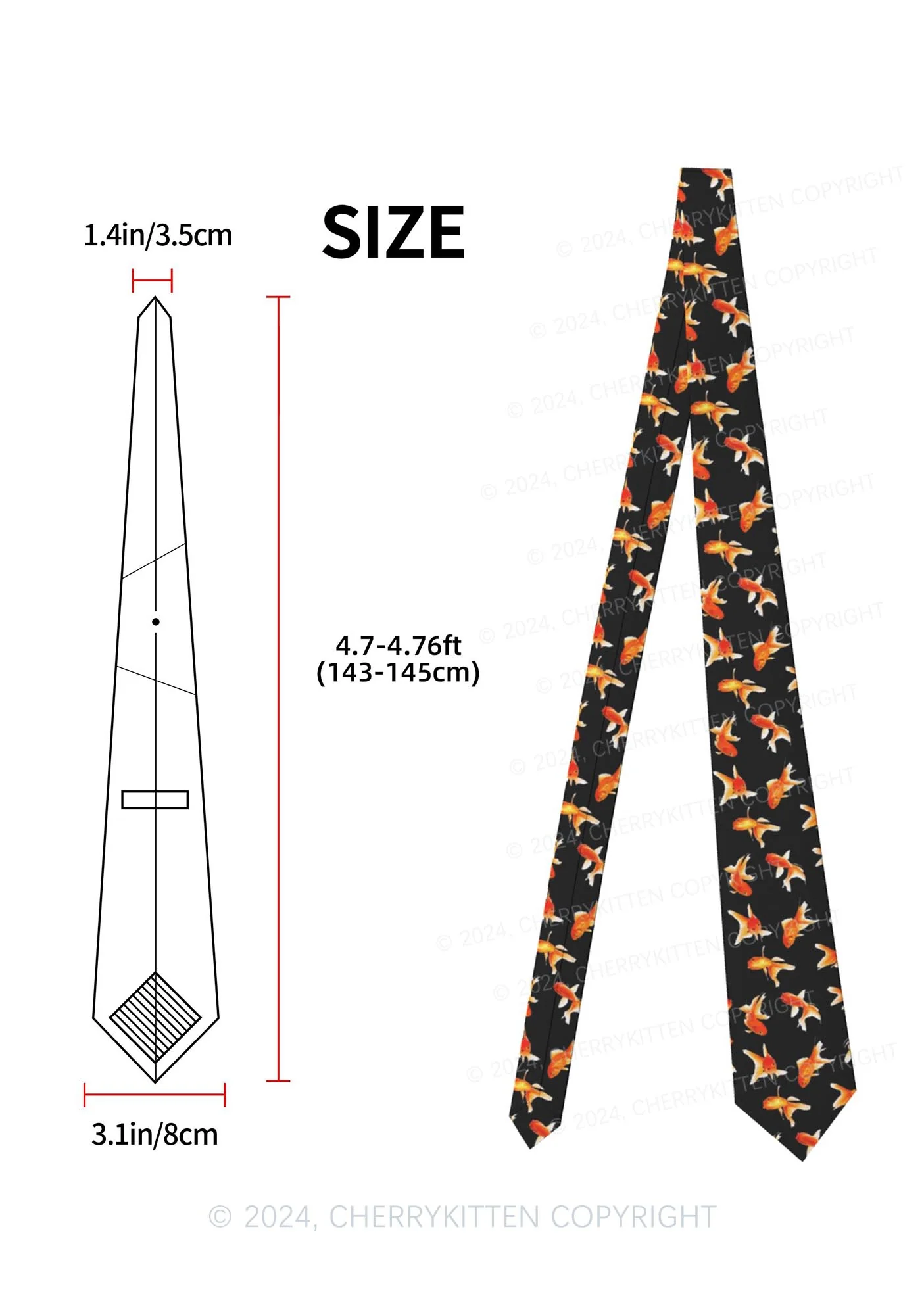 Black Goldfish Y2K Necktie Cherrykitten - Image 2