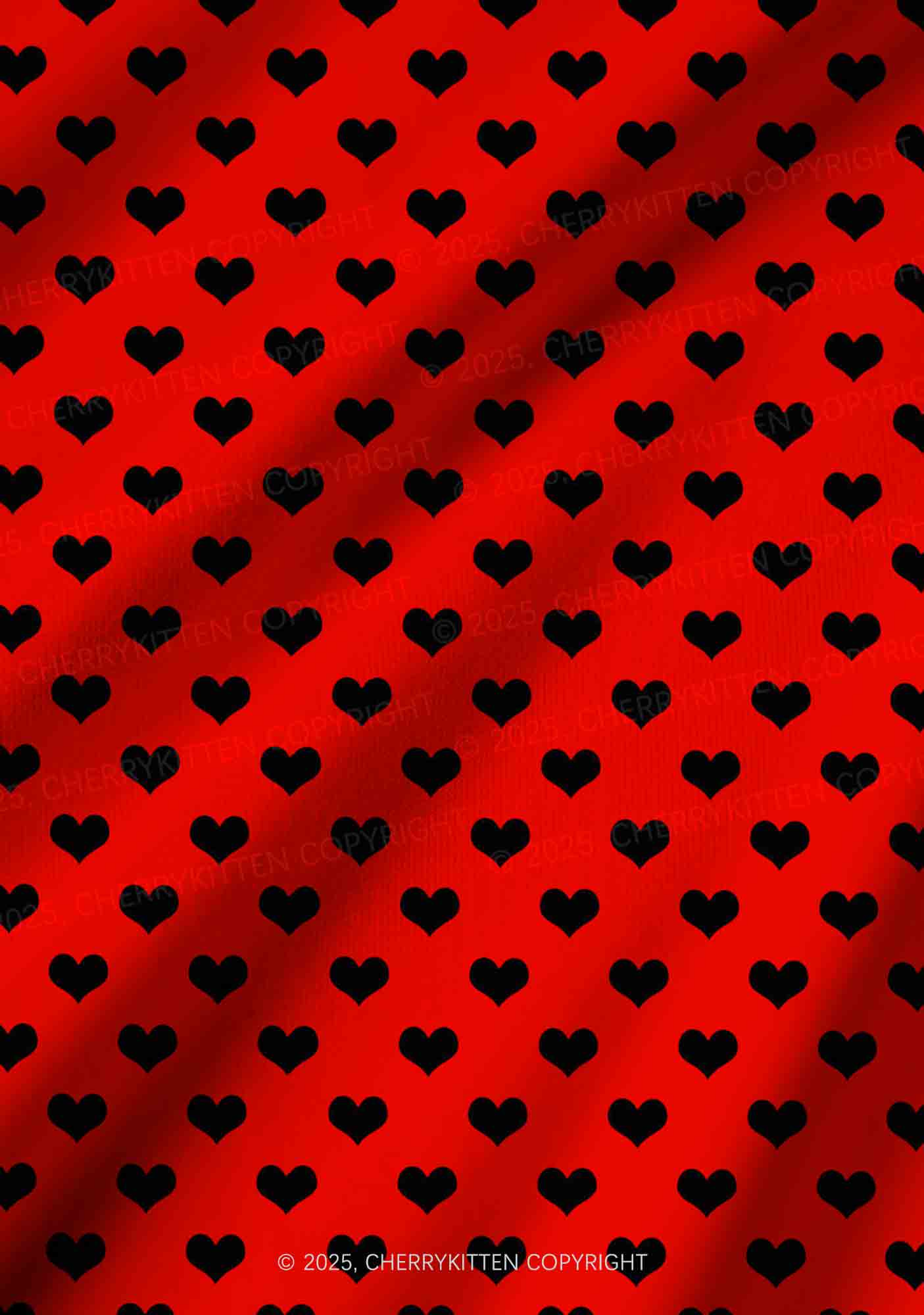 Black Heart On Red Valentine's Day Y2K Print Long Sleeve Pajama Set Cherrykitten - Image 3