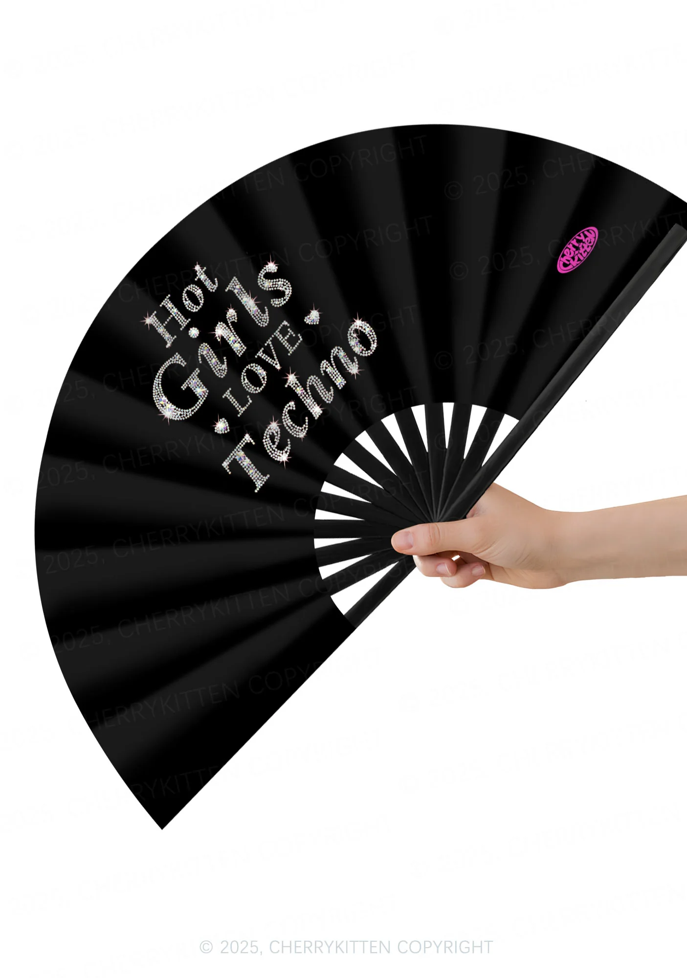 Black Hot Girls Love Techno Y2K Rave Hand Fan Cherrykitten - Image 2