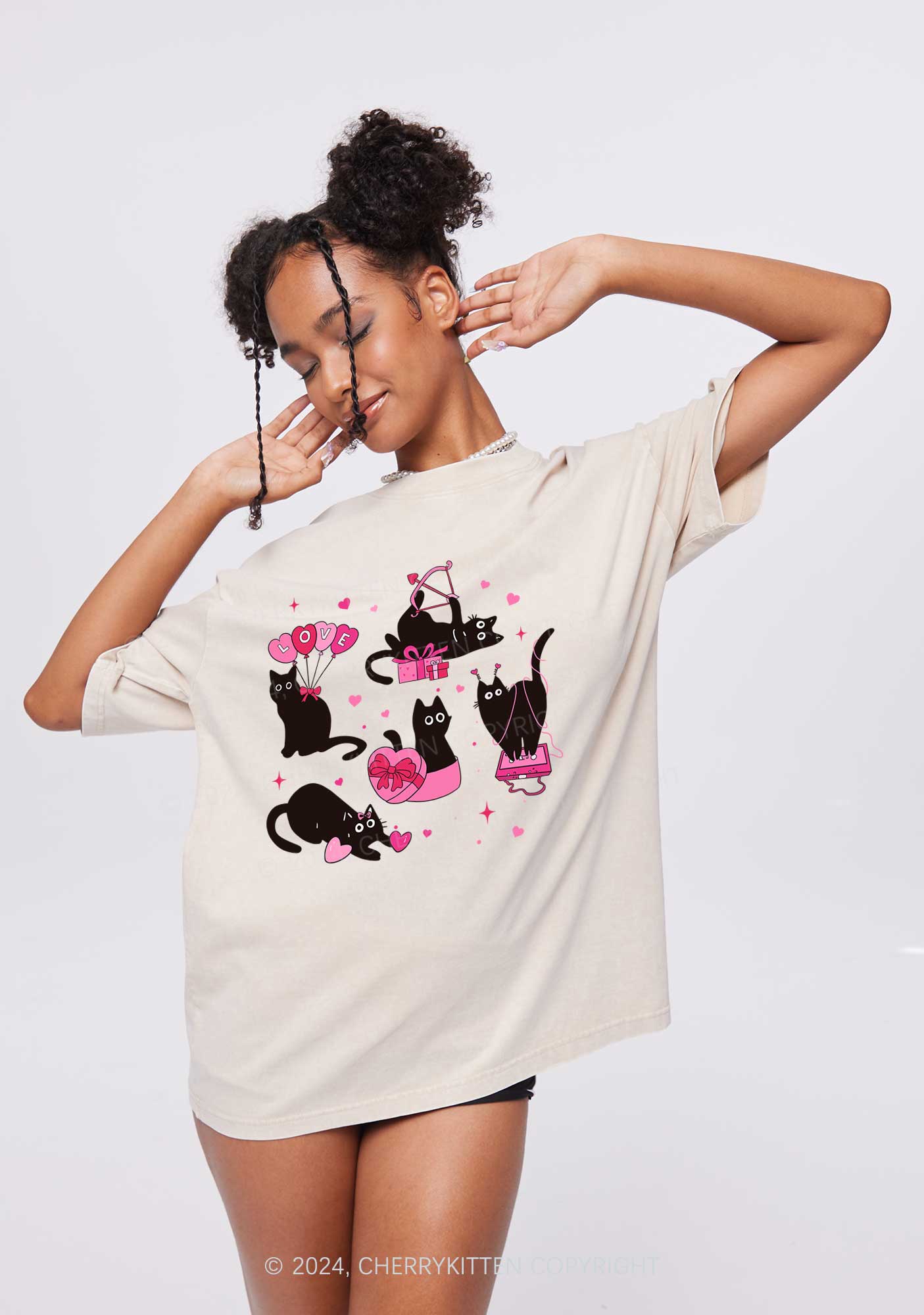 Black Kitten Y2K Valentine's Day Washed Tee Cherrykitten - Image 2