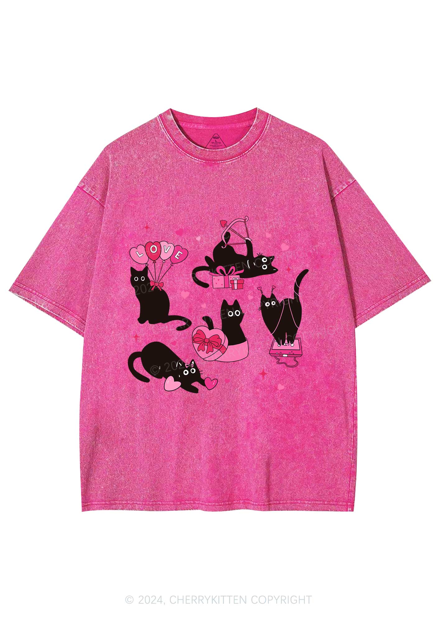 Black Kitten Y2K Valentine's Day Washed Tee Cherrykitten - Image 4