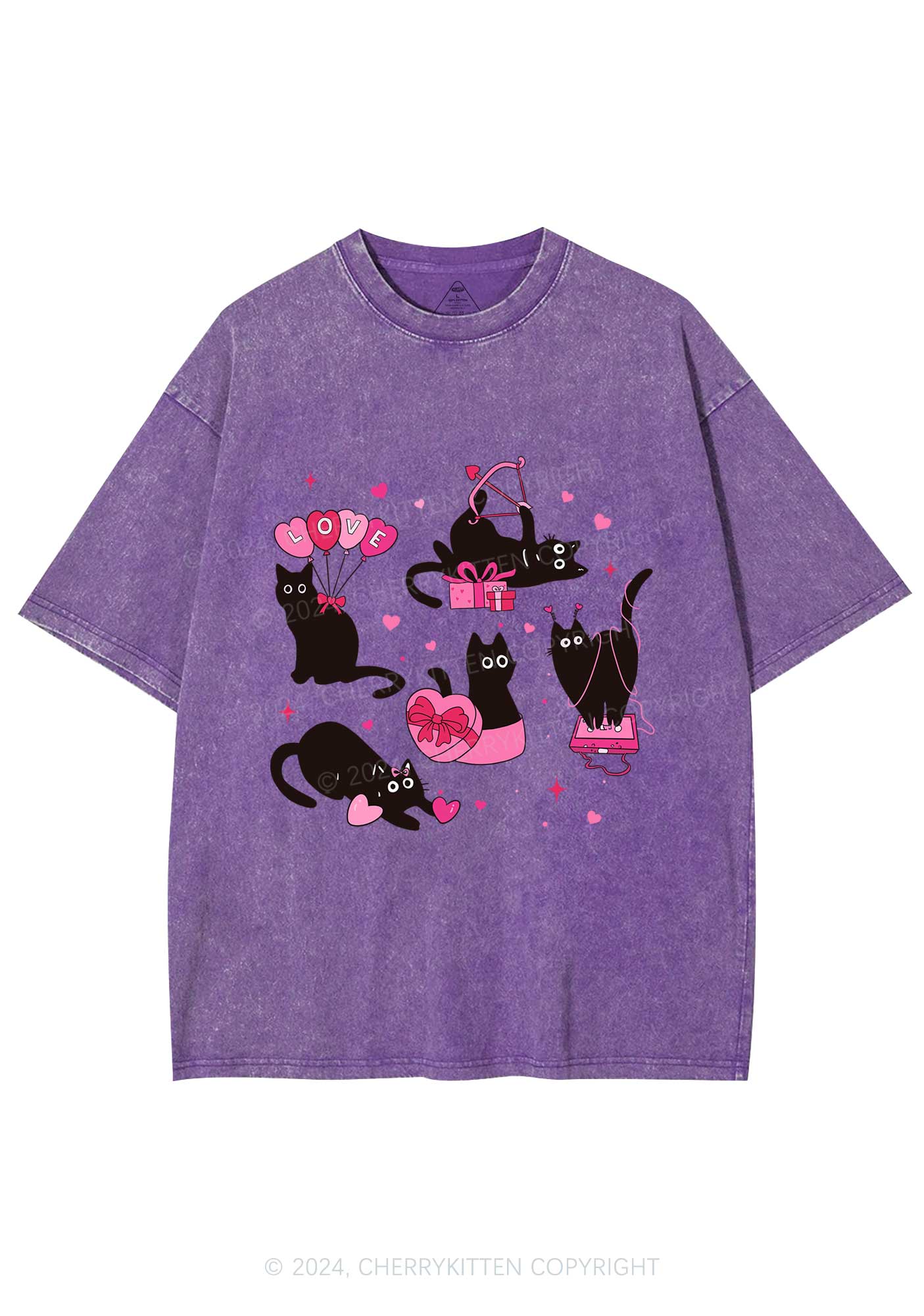 Black Kitten Y2K Valentine's Day Washed Tee Cherrykitten - Image 5