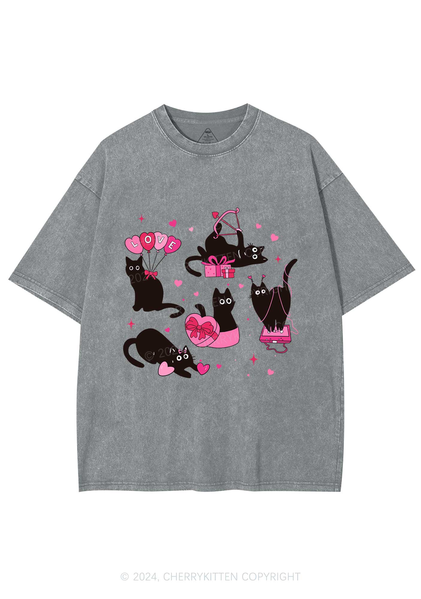 Black Kitten Y2K Valentine's Day Washed Tee Cherrykitten - Image 6