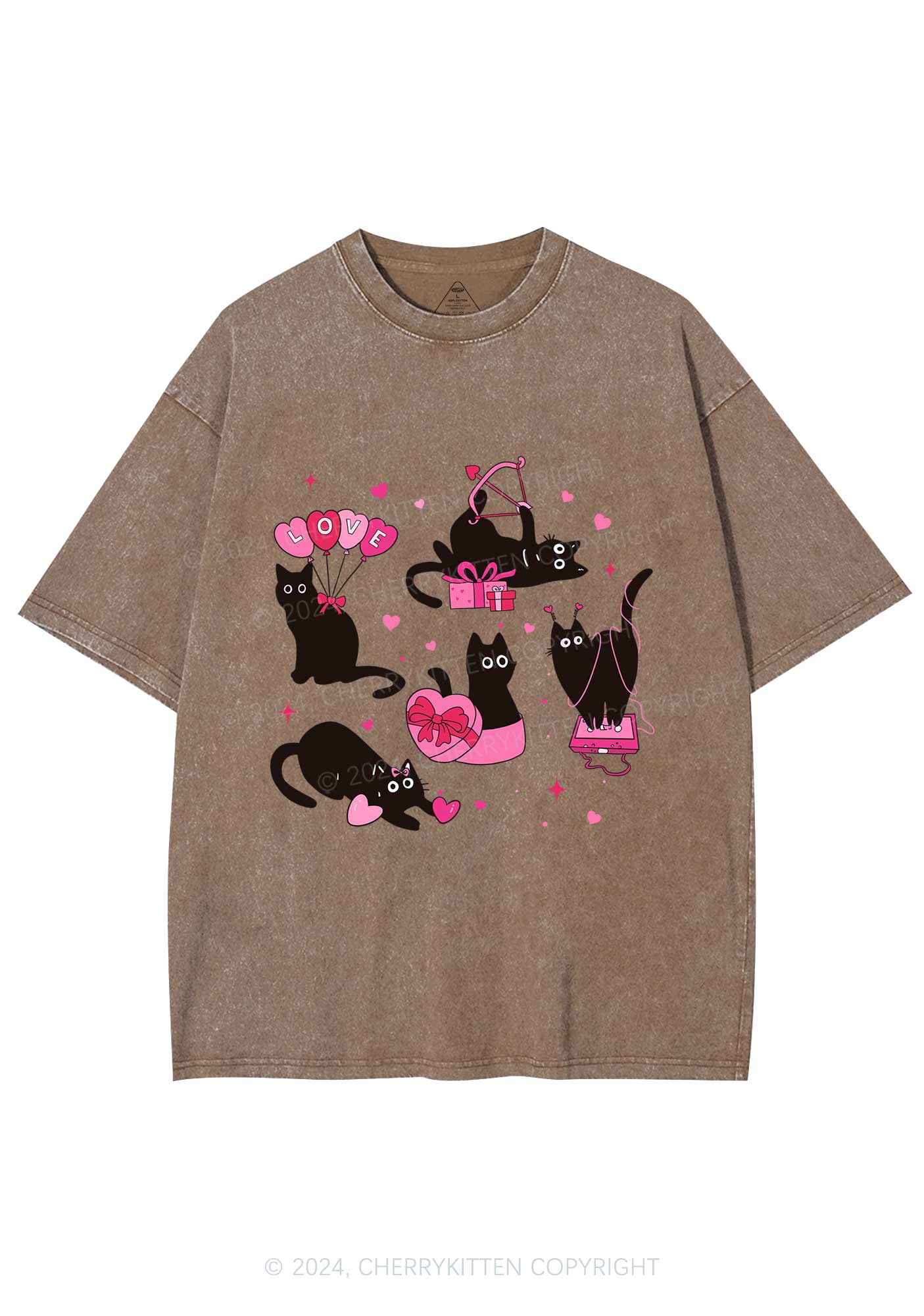 Black Kitten Y2K Valentine's Day Washed Tee Cherrykitten - Image 7