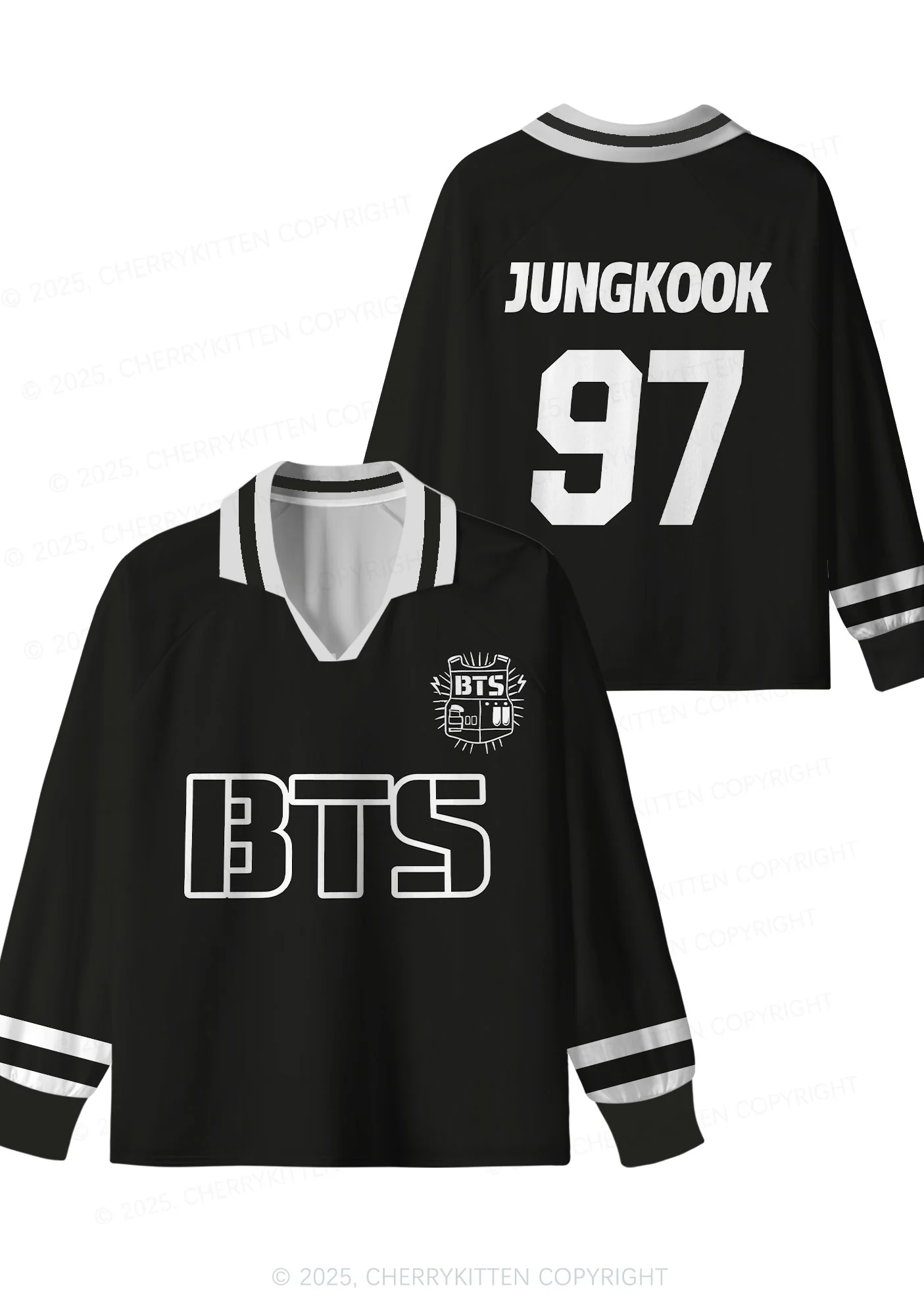 Black Kpop Boys Number Y2K Long Sleeve Sport Jersey Shirts Cherrykitten - Image 7