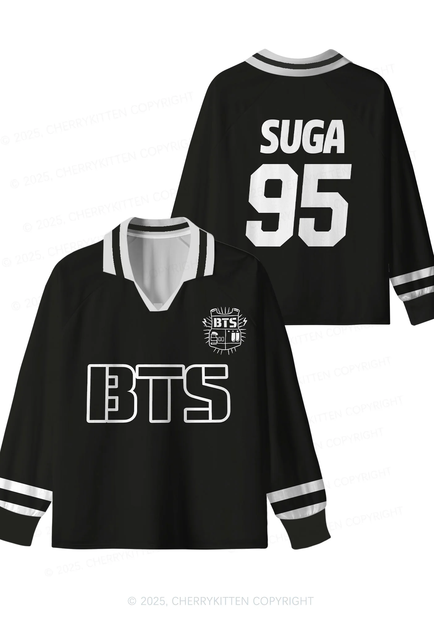 Black Kpop Boys Number Y2K Long Sleeve Sport Jersey Shirts Cherrykitten - Image 9