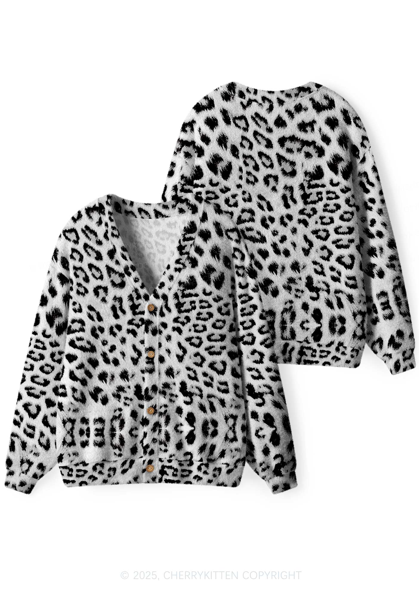Black Leopard Y2K Christmas Cardigan Knit Sweatshirt Cherrykitten - Image 3