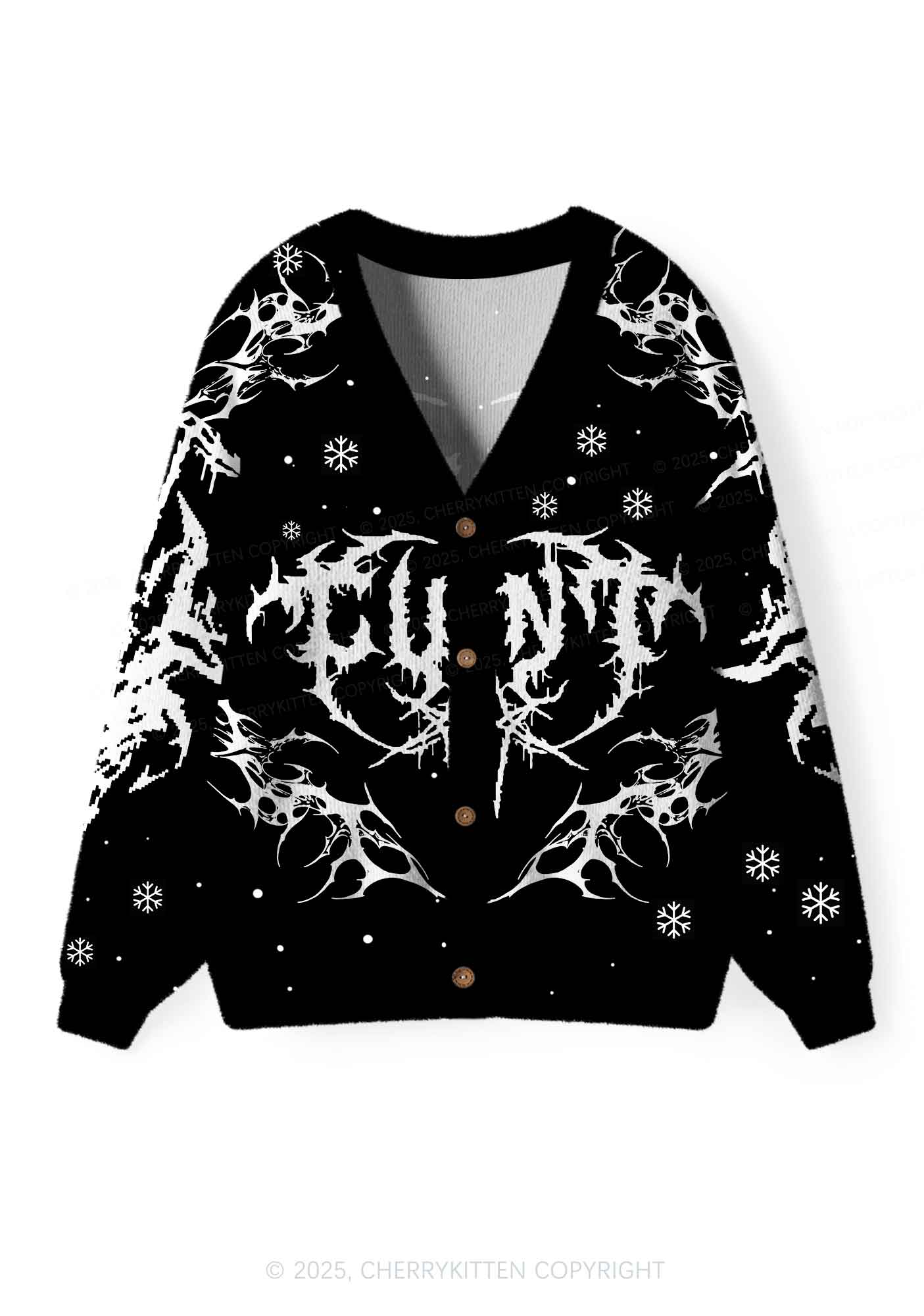 Black Punk Cxxt Y2K Christmas Cardigan Knit Sweatshirt Cherrykitten - Image 3