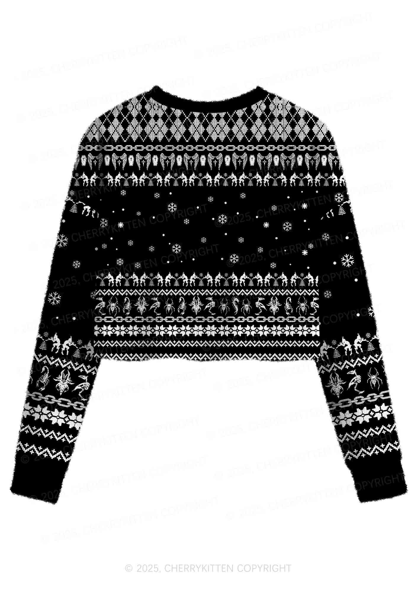 Black Punk Cxxt Y2K Christmas Crop Knit Sweatshirt Cherrykitten - Image 2