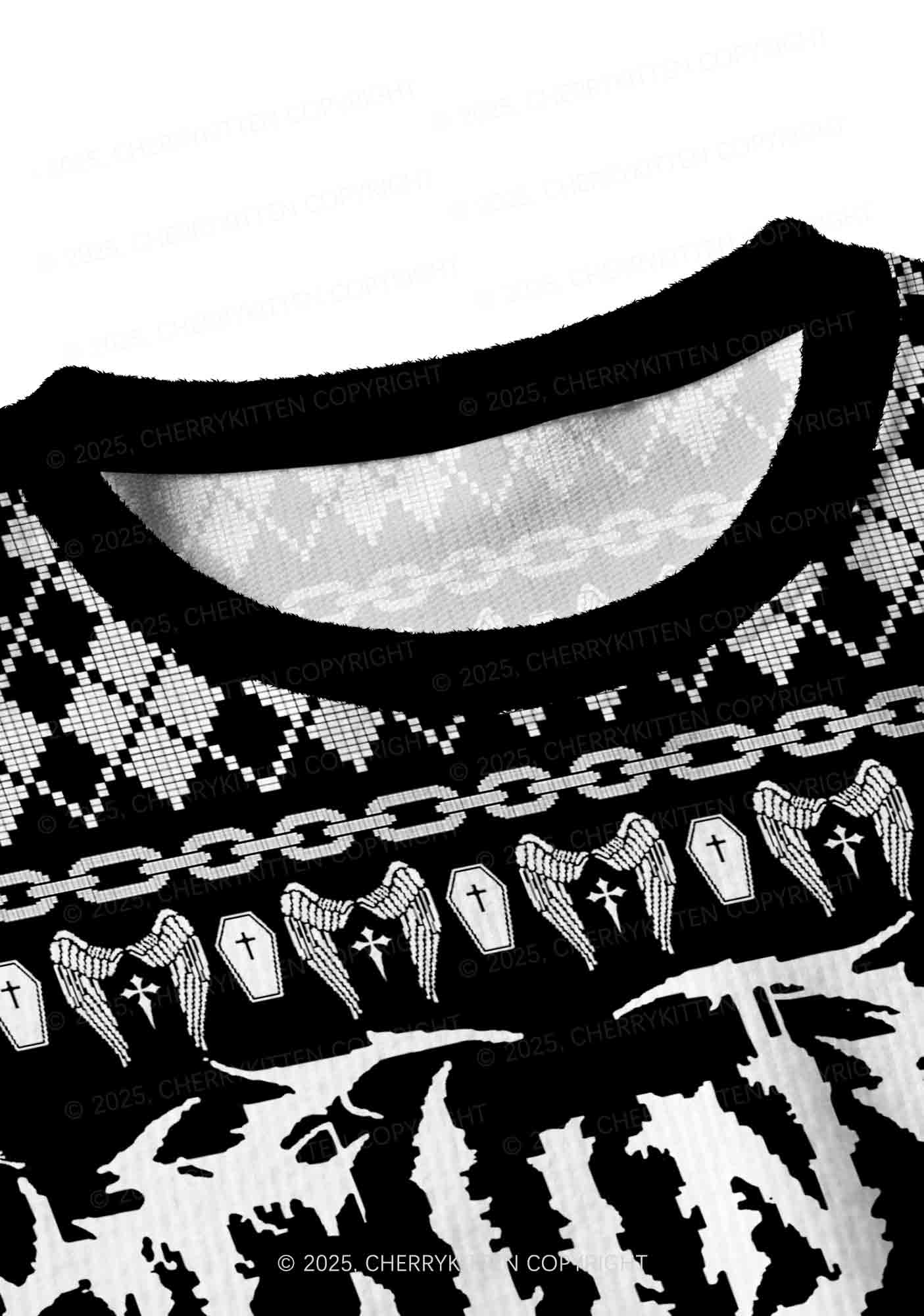 Black Punk Cxxt Y2K Christmas Crop Knit Sweatshirt Cherrykitten - Image 4