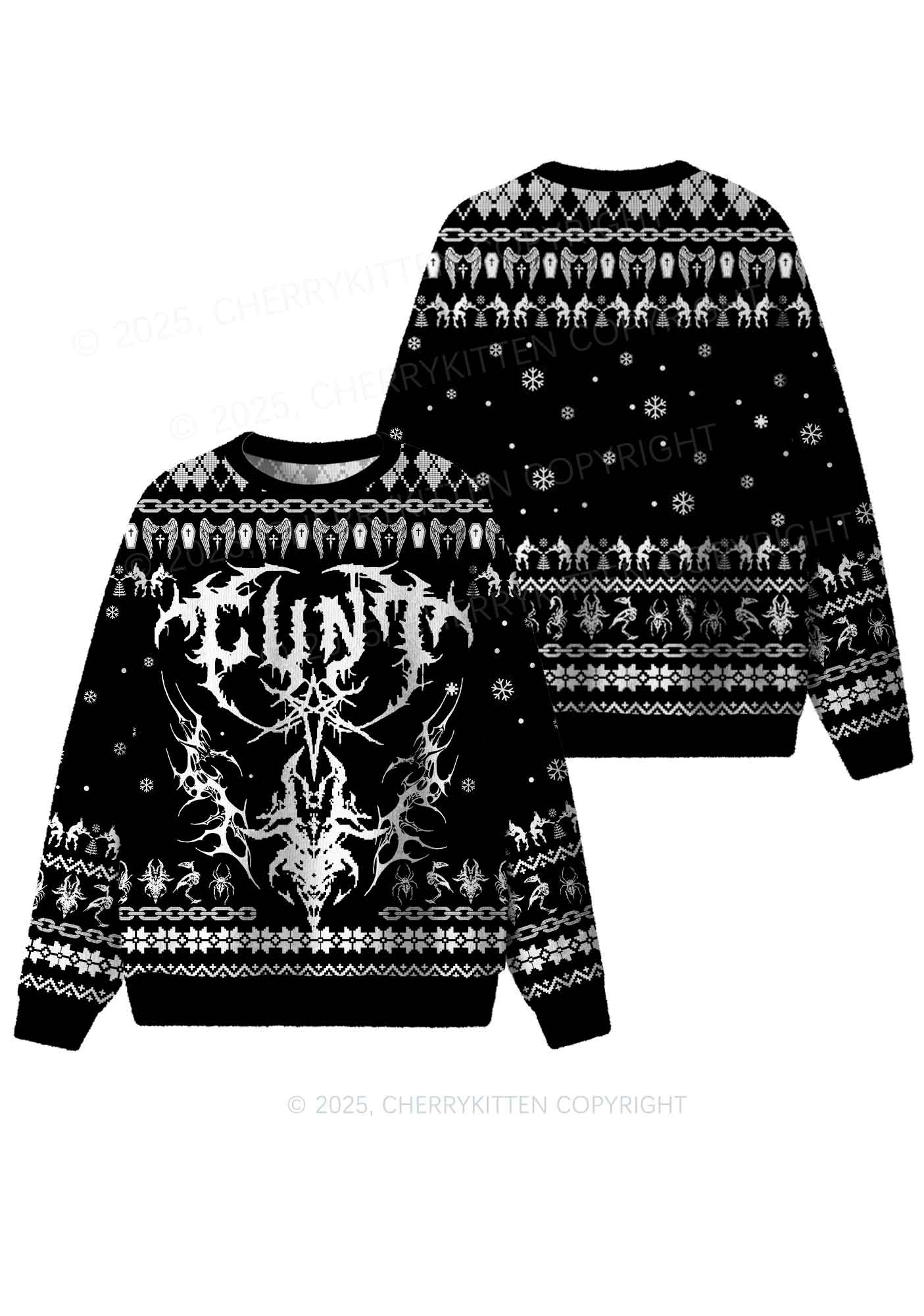 Black Punk Cxxt Y2K Christmas Knit Sweatshirt Cherrykitten - Image 3