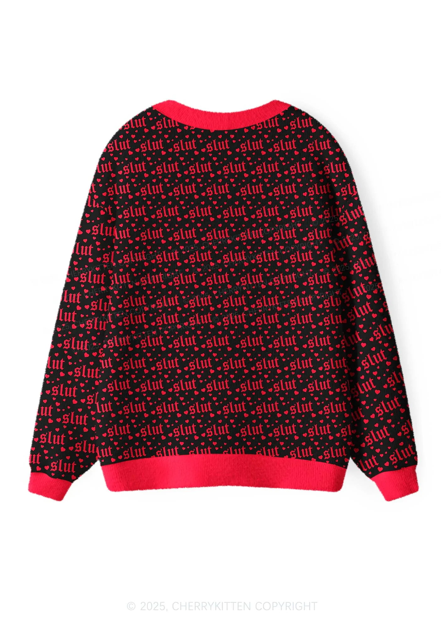 Black Slxt Y2K Christmas Cardigan Knit Sweatshirt Cherrykitten - Image 2