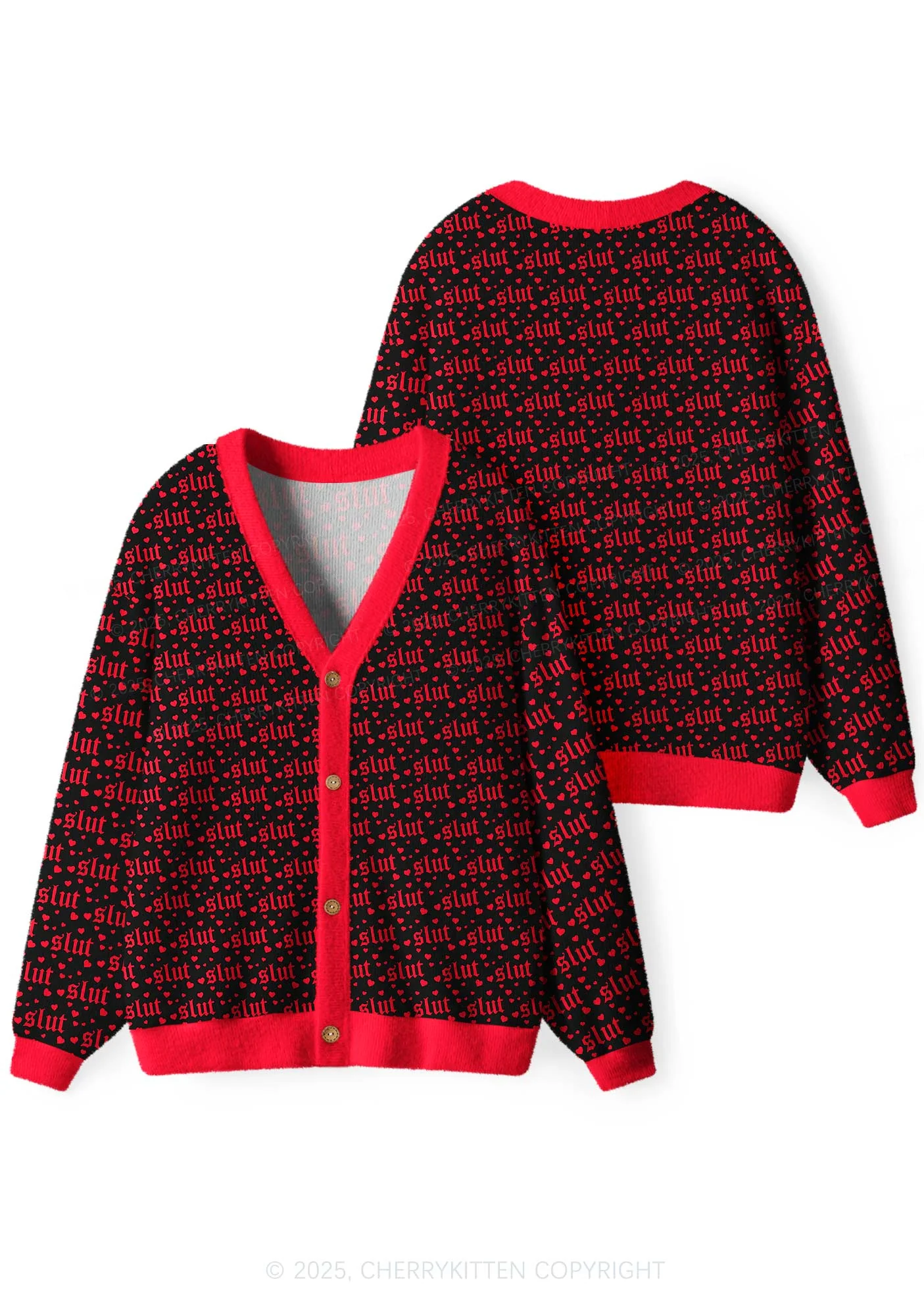Black Slxt Y2K Christmas Cardigan Knit Sweatshirt Cherrykitten - Image 3