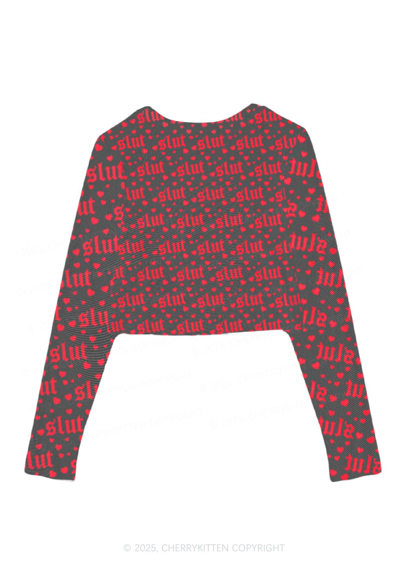Black Slxt Y2K Mesh Long Sleeve Crop Top Cherrykitten - Image 2
